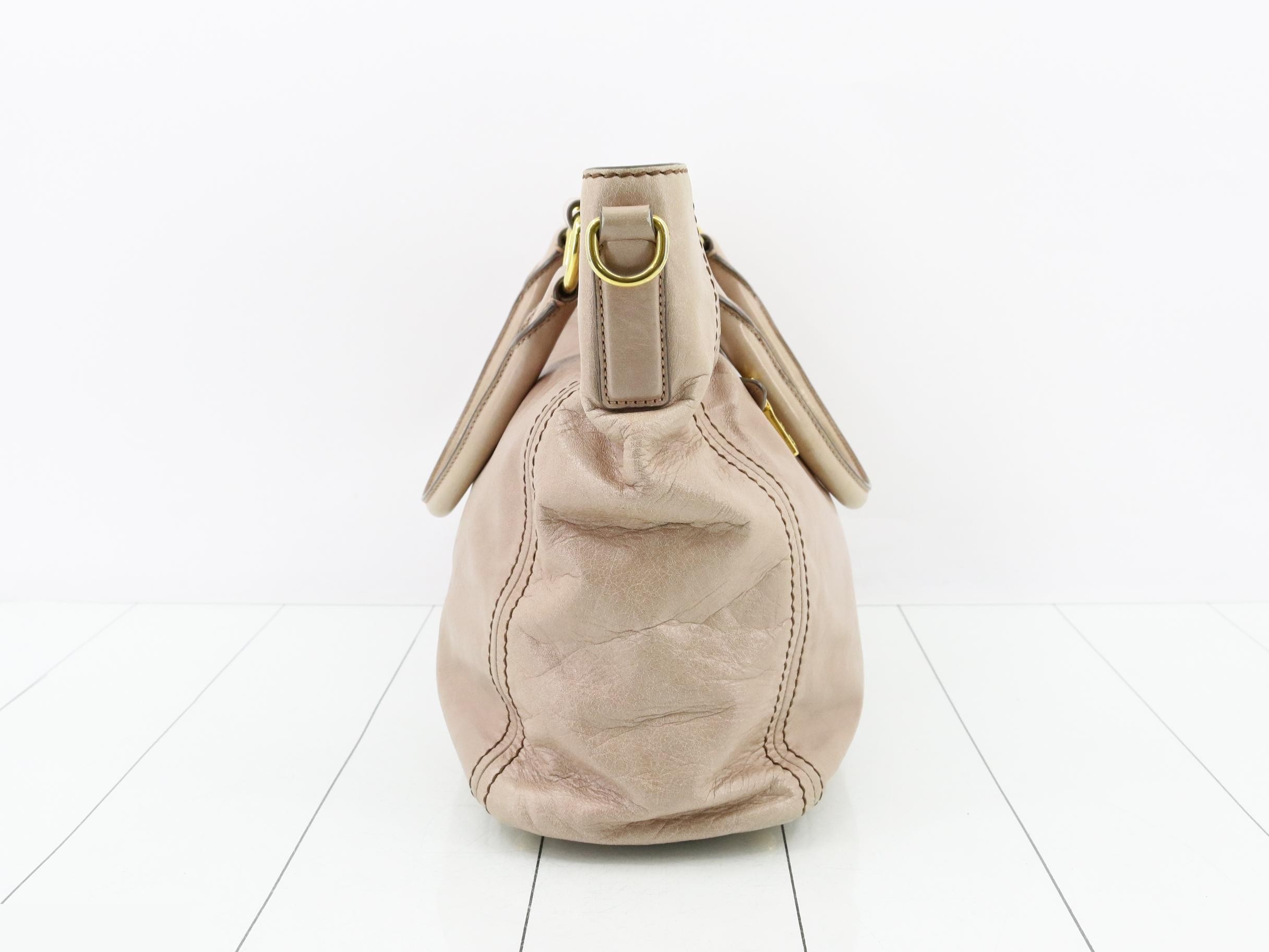 Leather tote bag, pink beige, gold hardware. — view 4