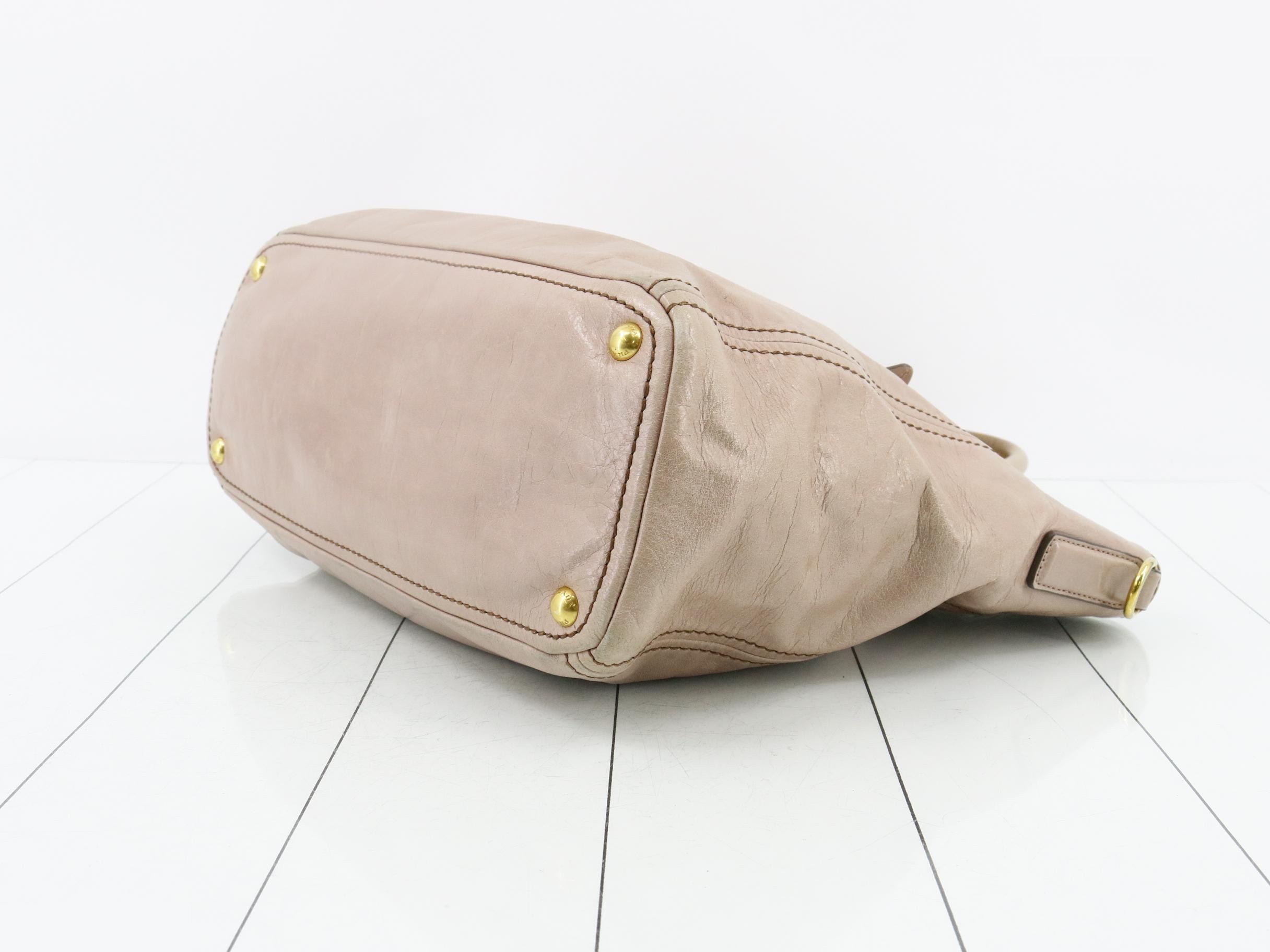 Leather tote bag, pink beige, gold hardware. — view 6