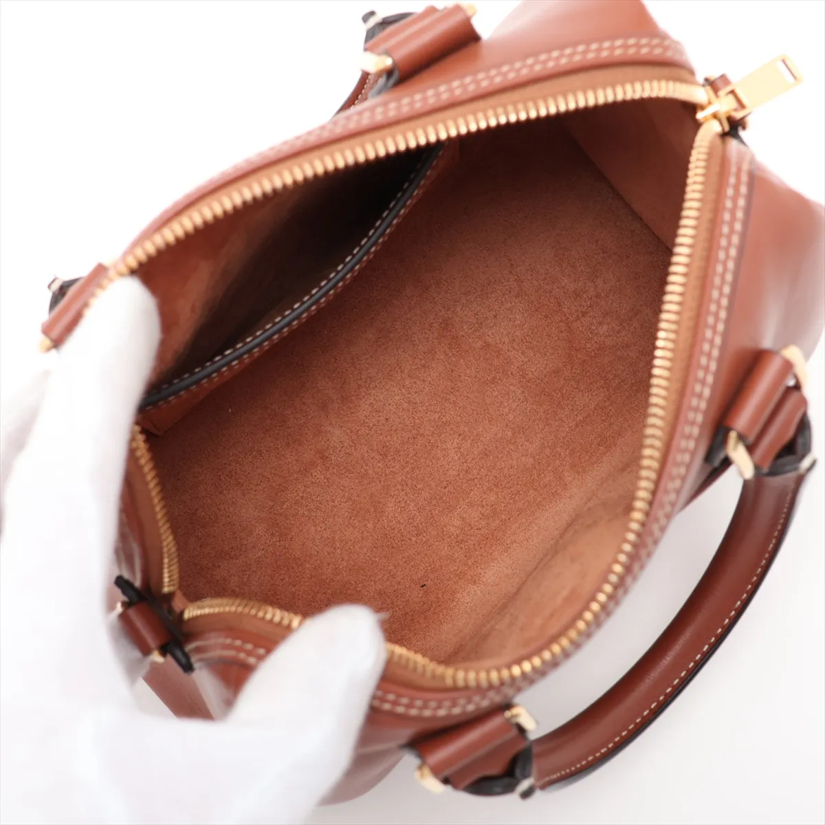Cuir Triomphe Small Boston Leather 2-Way Handbag, Brown — view 8