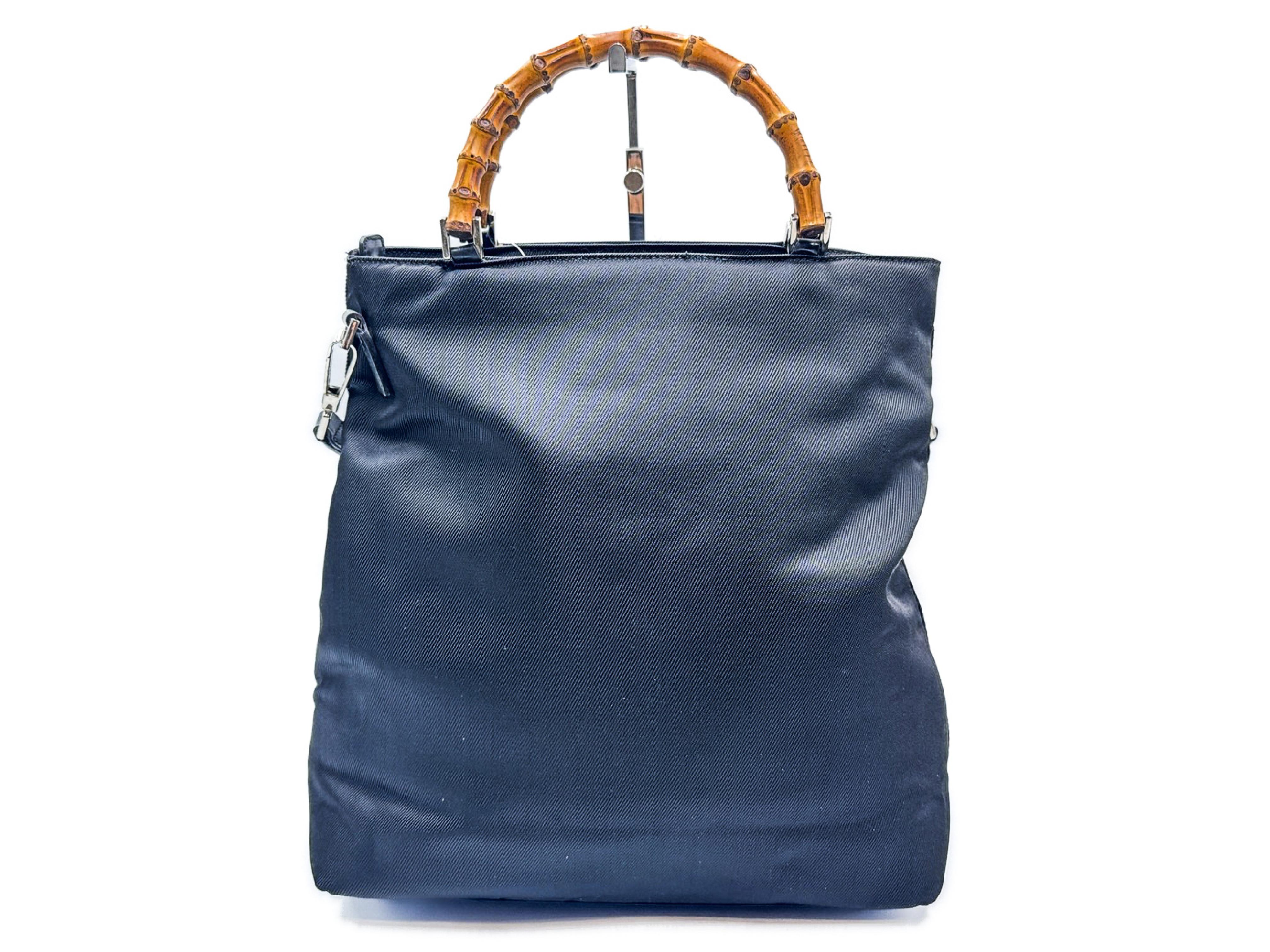 Bamboo 2-way strap tote bag, black with silver hardware, 002.2122. — view 2