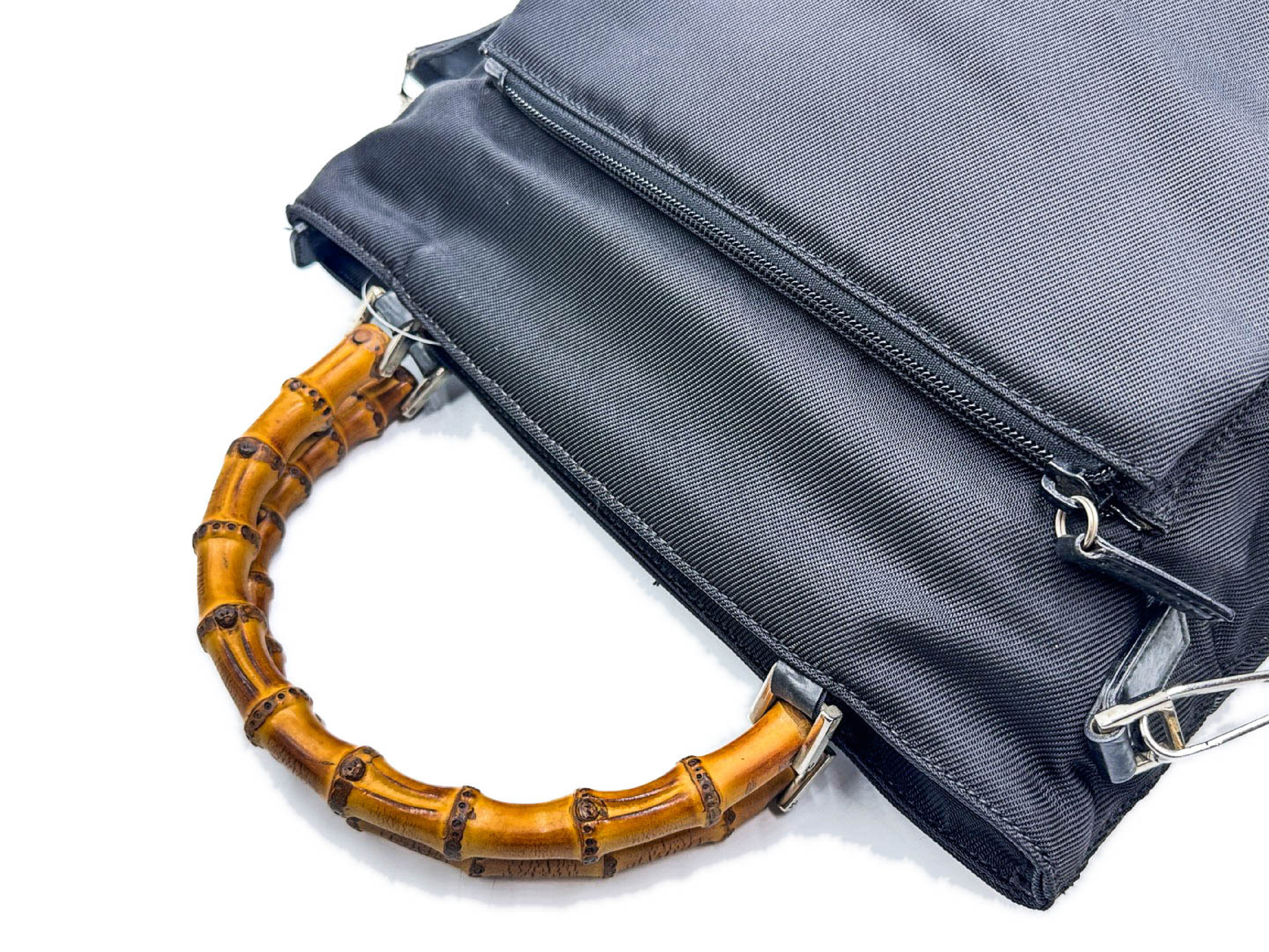 Bamboo 2-way strap tote bag, black with silver hardware, 002.2122. — view 3