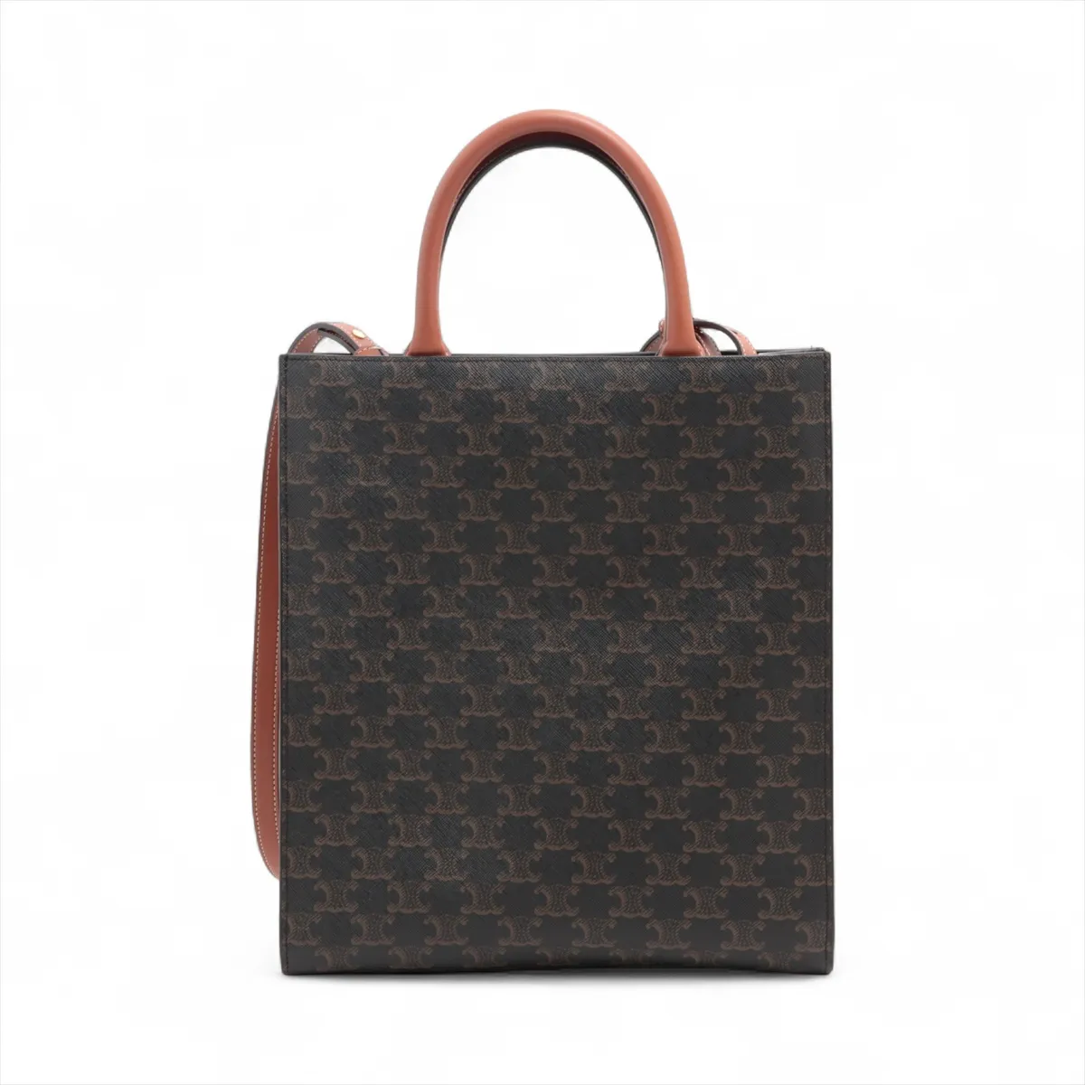 Triomphe Vertical Cover PVC x Leather 2WAY Tote Bag Brown — view 2