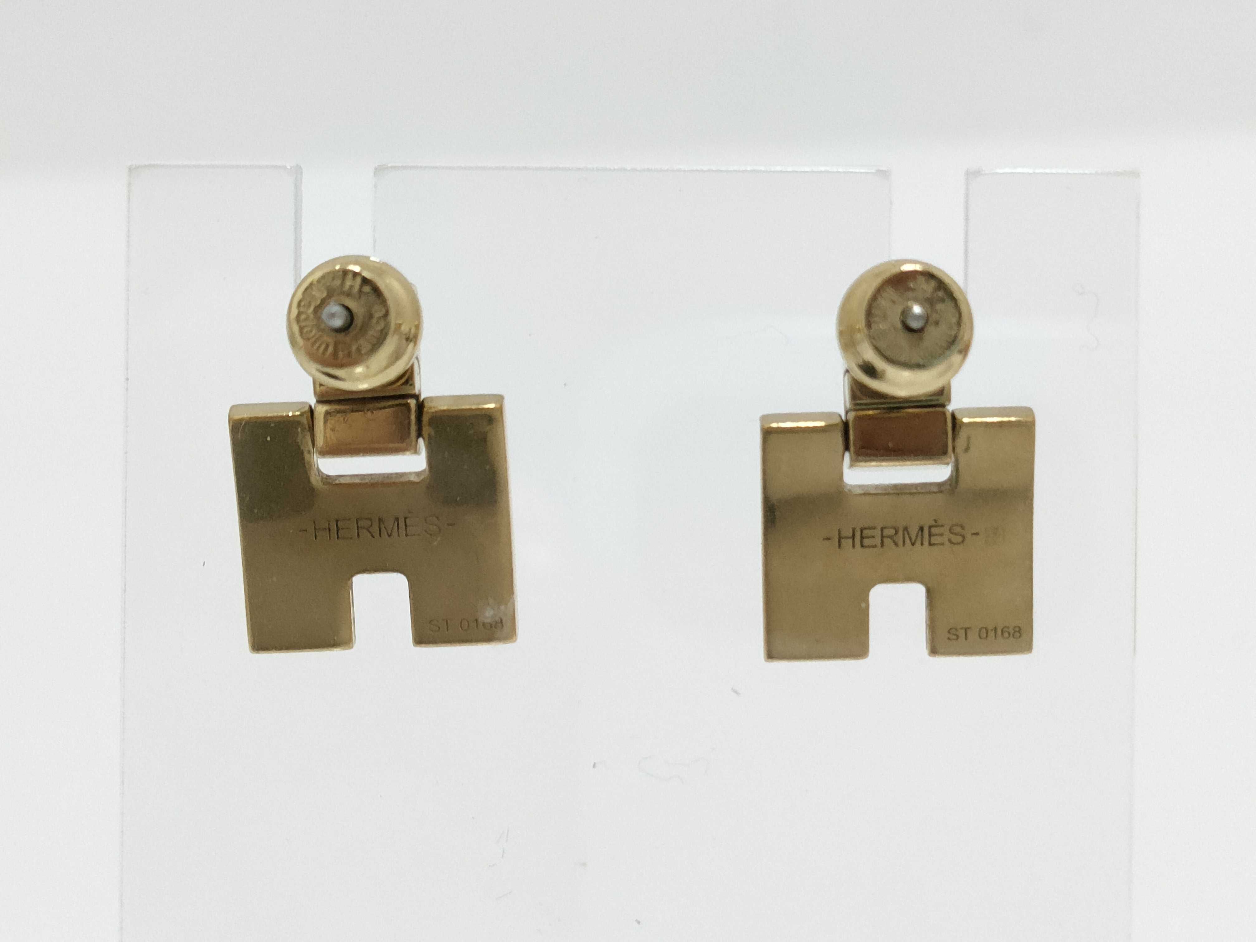 Eileen Earrings, Beige with Gold Hardware, Hermes Earrings — view 2
