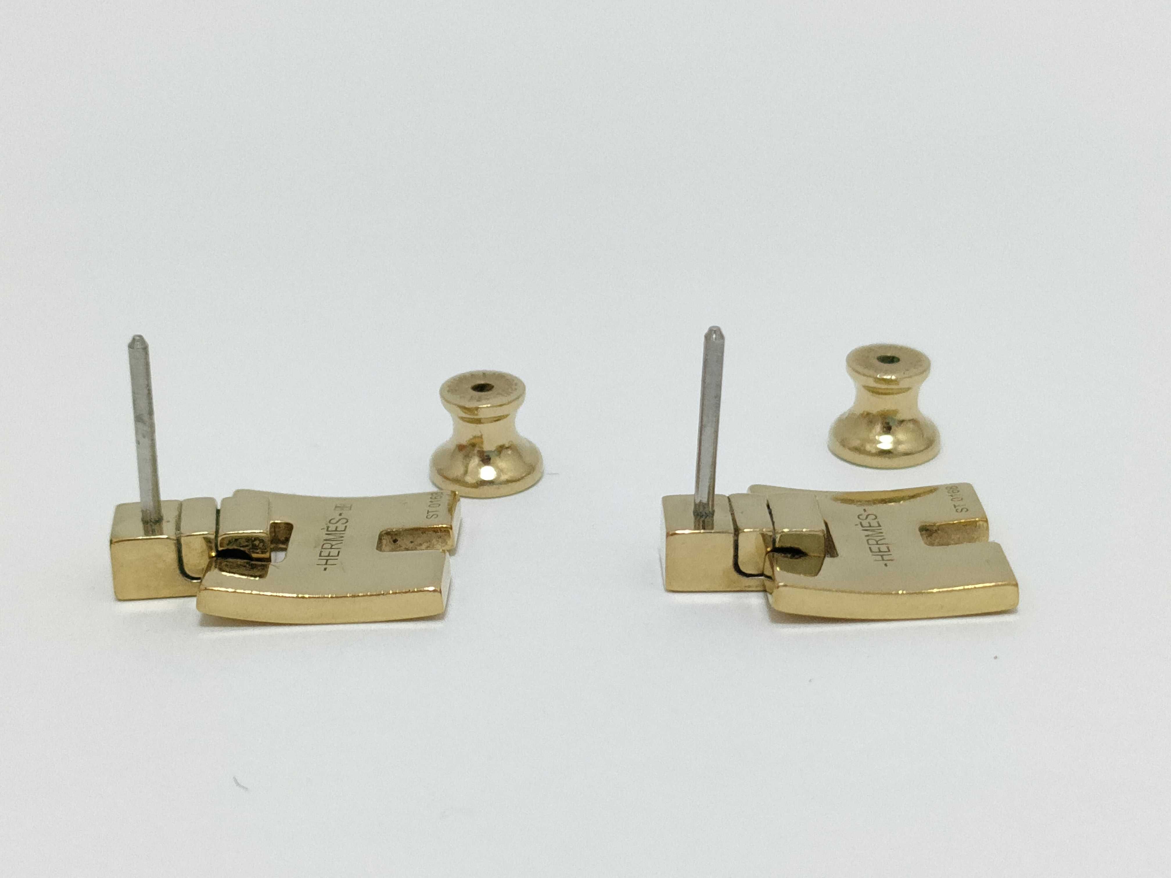 Eileen Earrings, Beige with Gold Hardware, Hermes Earrings — view 4
