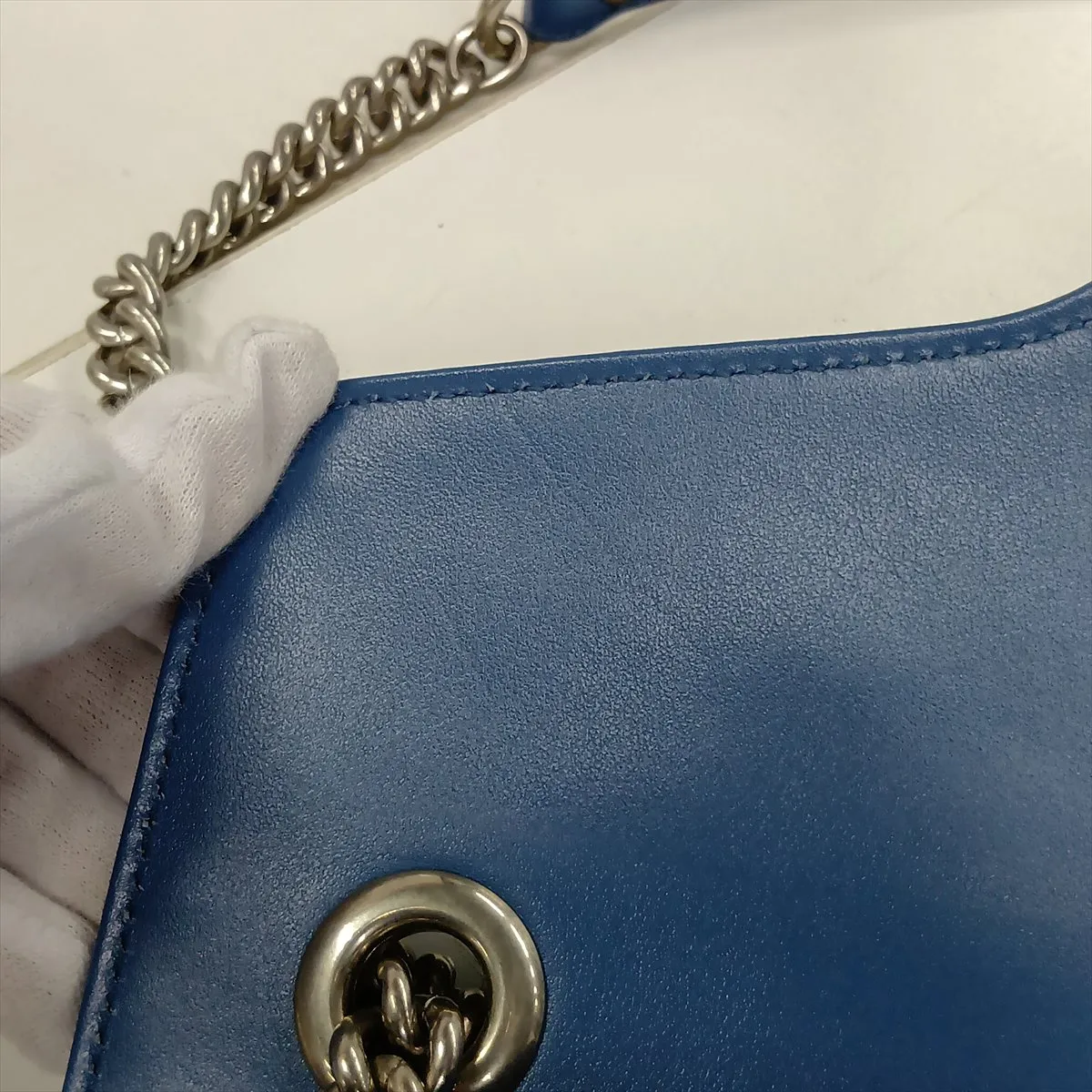 GG Marmont Leather Chain Shoulder Bag, Blue, 443497 — view 11