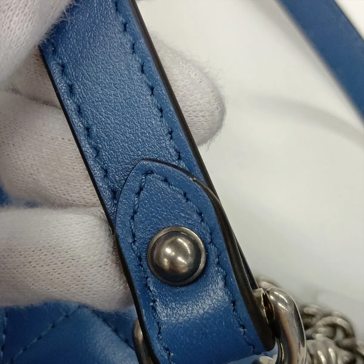 GG Marmont Leather Chain Shoulder Bag, Blue, 443497 — view 15