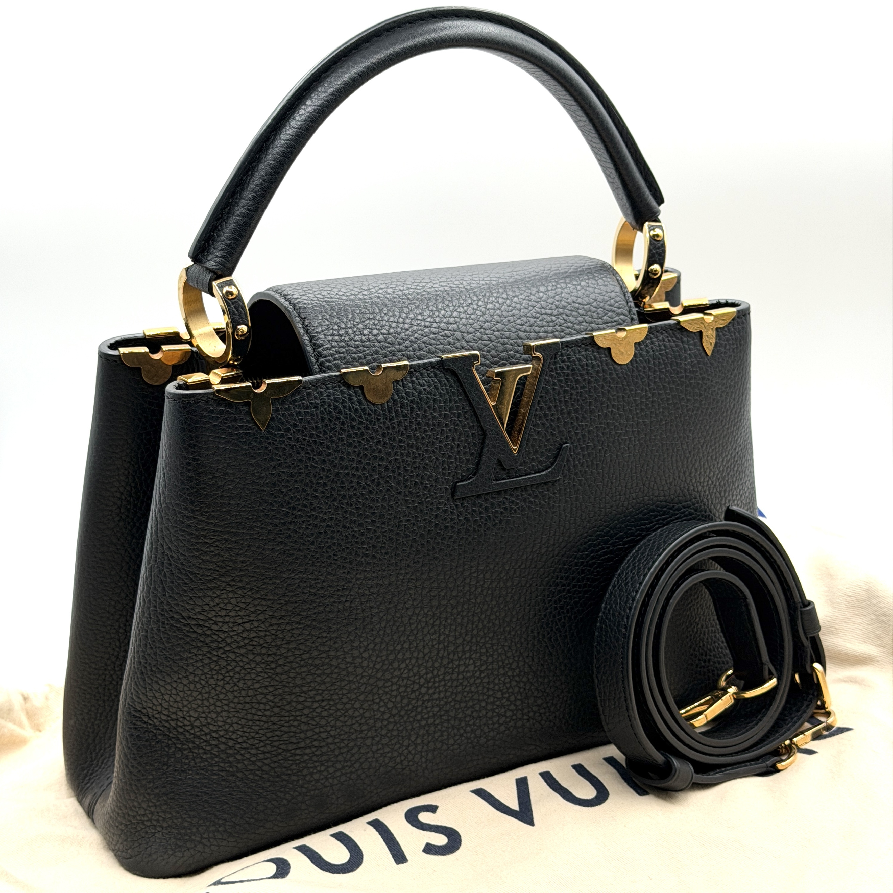 Capucines MM handbag, Taurillon leather, flower design, 2-way shoulder bag