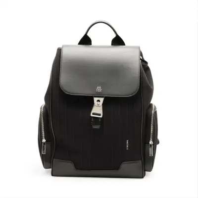 Flap Backpack Large Canvas x Leather Backpack/Rucksack Black with Initials
