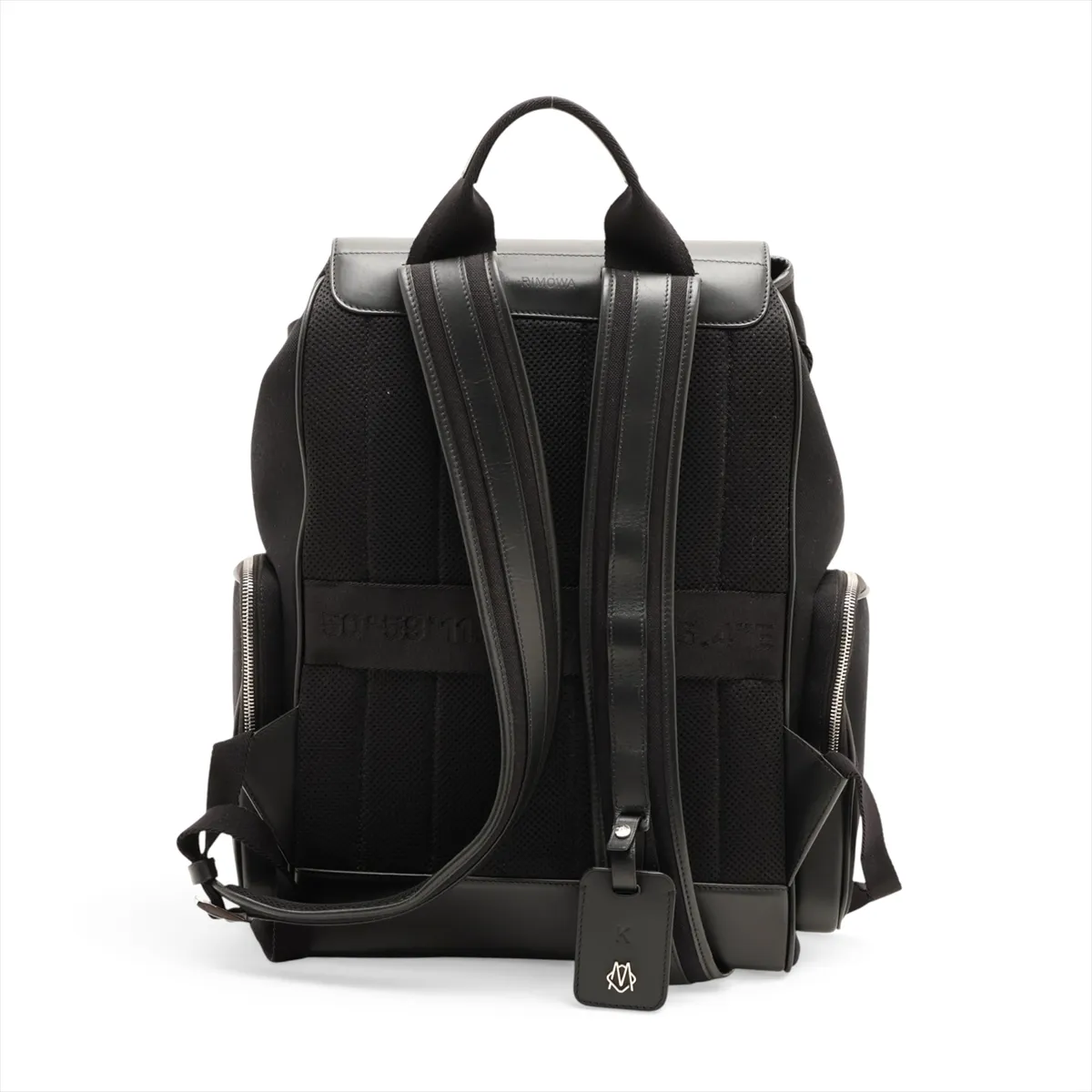 Flap Backpack Large Canvas x Leather Backpack/Rucksack Black with Initials — view 2