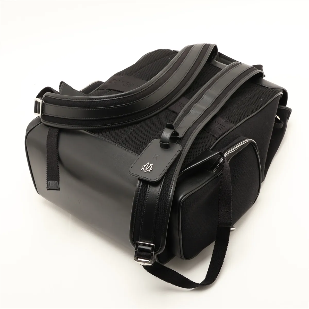 Flap Backpack Large Canvas x Leather Backpack/Rucksack Black with Initials — view 5