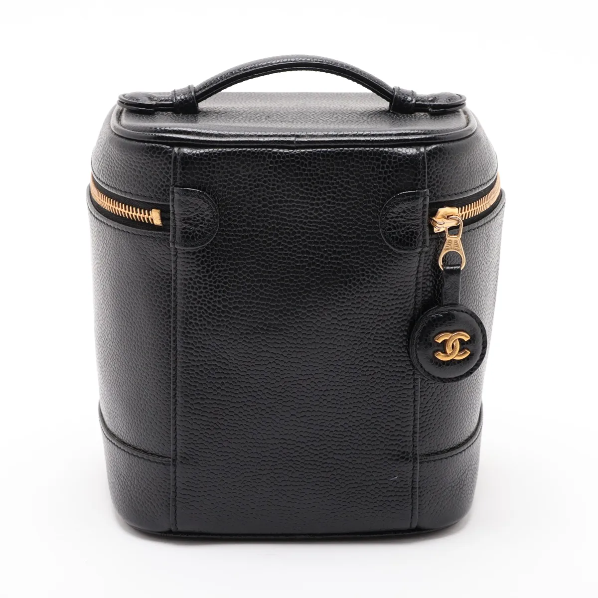 Coco Mark Caviar Skin Vanity Bag, Black with Gold Hardware — view 2