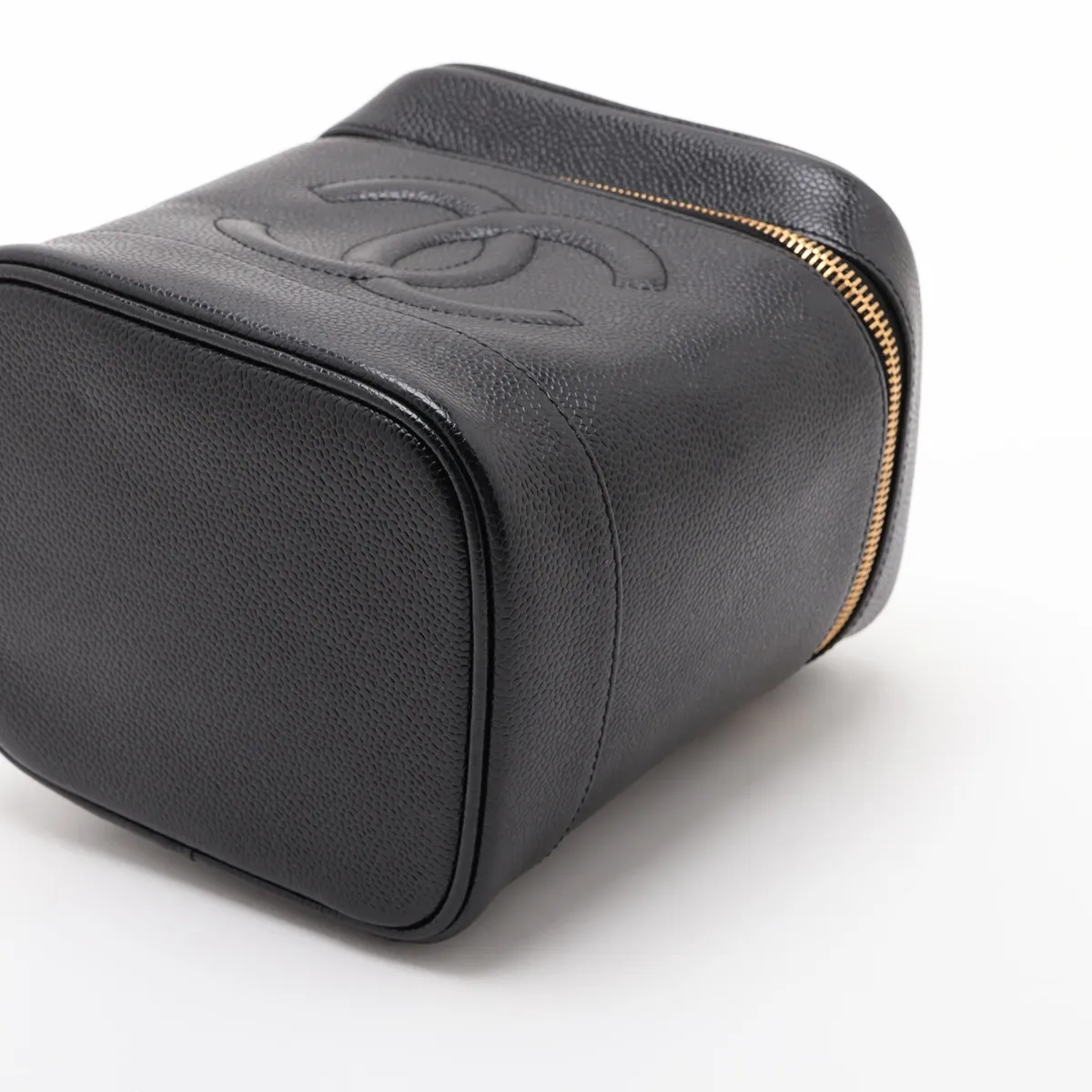 Coco Mark Caviar Skin Vanity Bag, Black with Gold Hardware — view 3