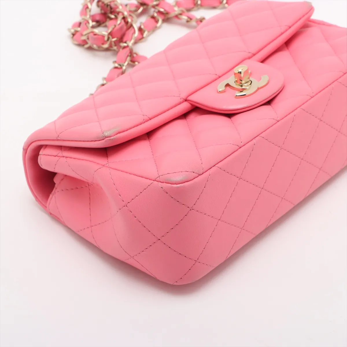 Mini Matelassé 20 Lambskin Single Flap Single Chain Bag, Pink with Gold Hardware, U7K65E6A, Random Plate, A69900 — view 4