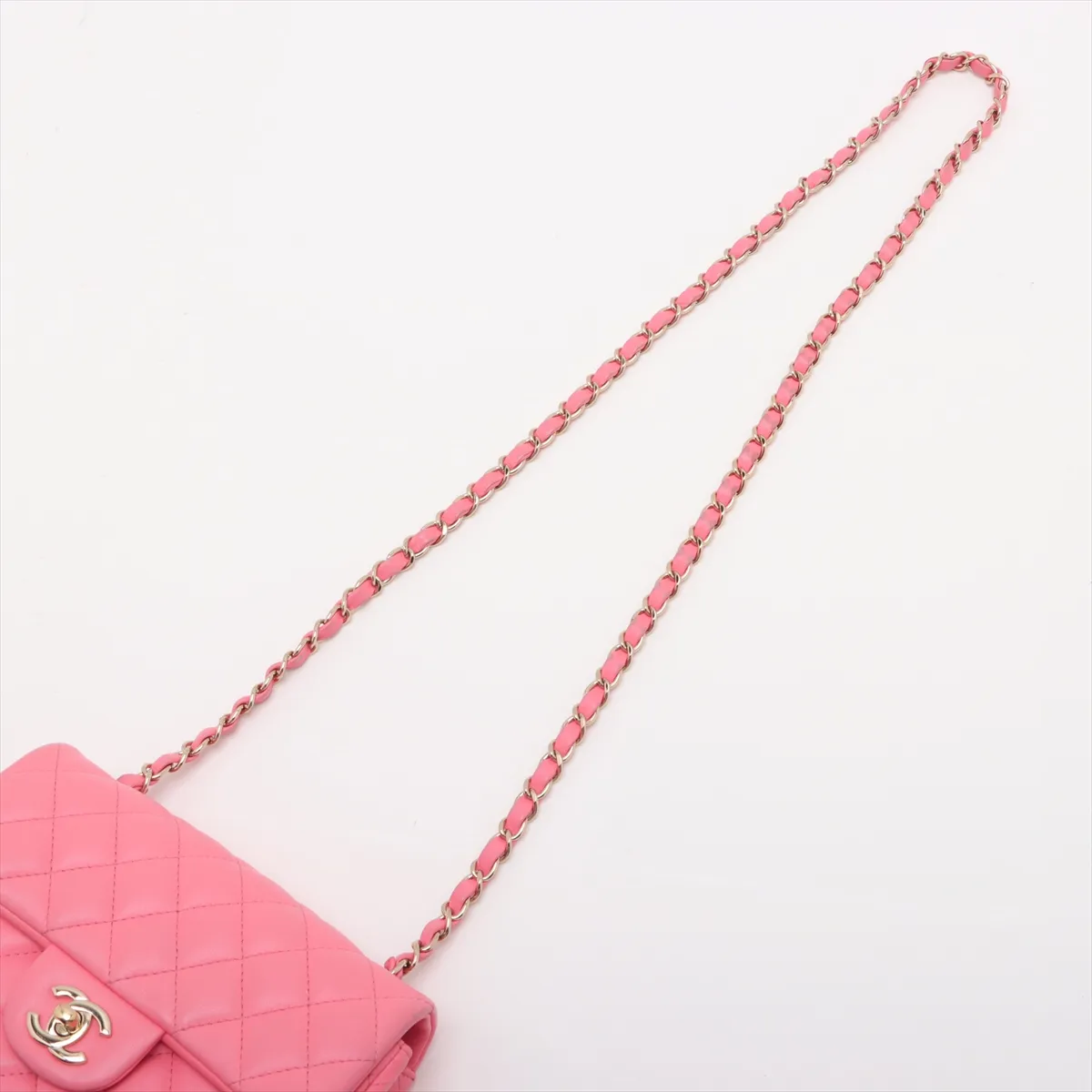 Mini Matelassé 20 Lambskin Single Flap Single Chain Bag, Pink with Gold Hardware, U7K65E6A, Random Plate, A69900 — view 5
