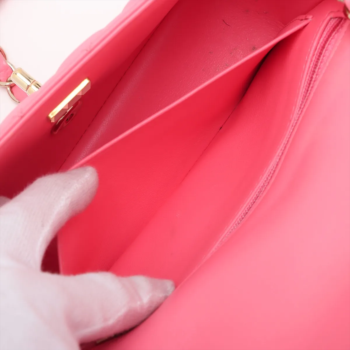 Mini Matelassé 20 Lambskin Single Flap Single Chain Bag, Pink with Gold Hardware, U7K65E6A, Random Plate, A69900 — view 8