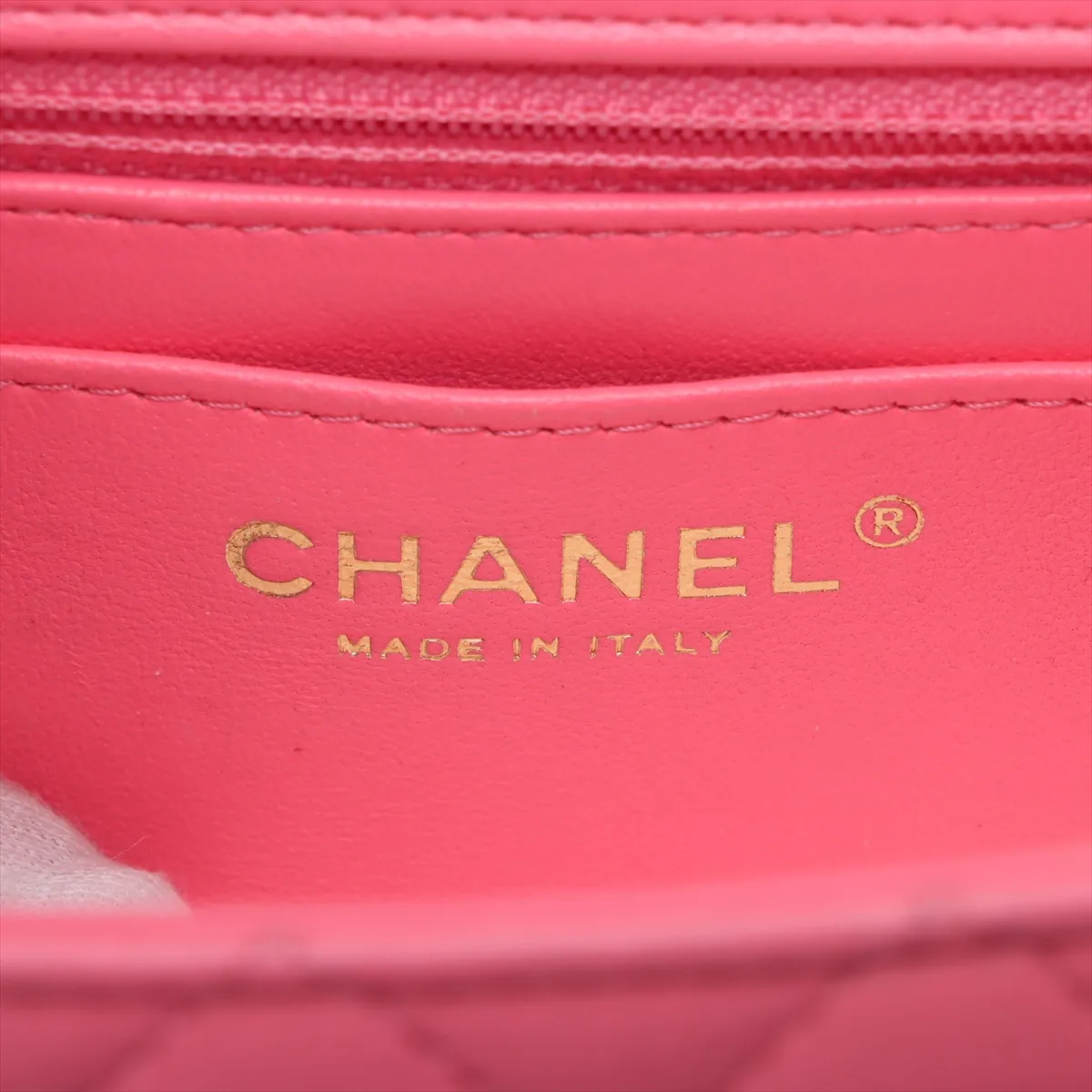 Mini Matelassé 20 Lambskin Single Flap Single Chain Bag, Pink with Gold Hardware, U7K65E6A, Random Plate, A69900 — view 10