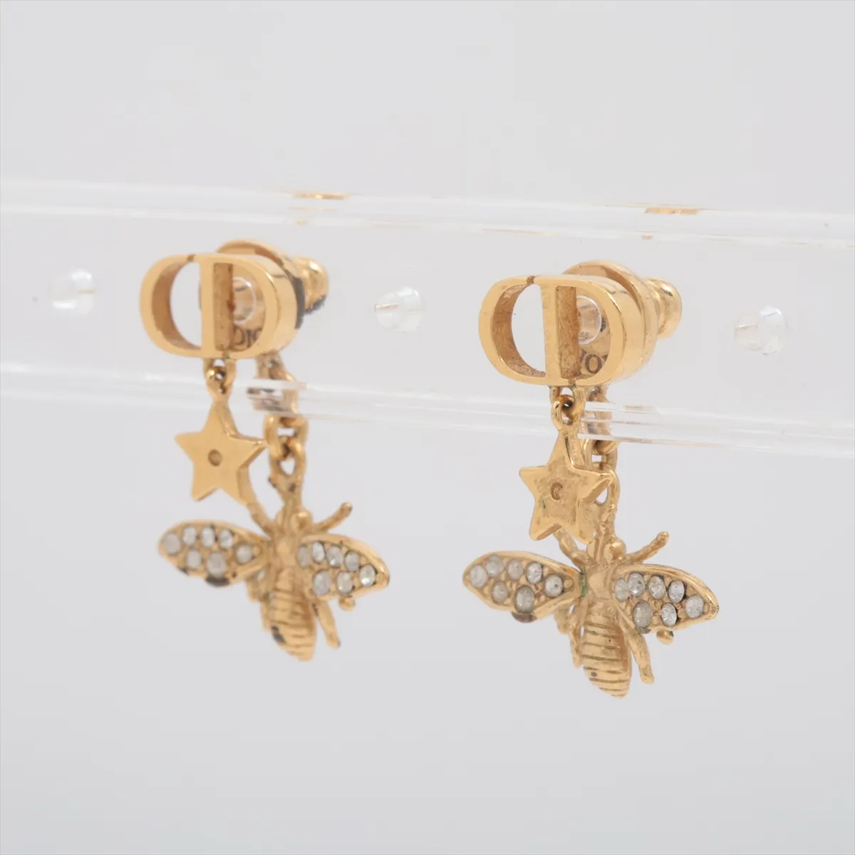 Petit CD earrings (for both ears), GP x rhinestone, gold, — view 3