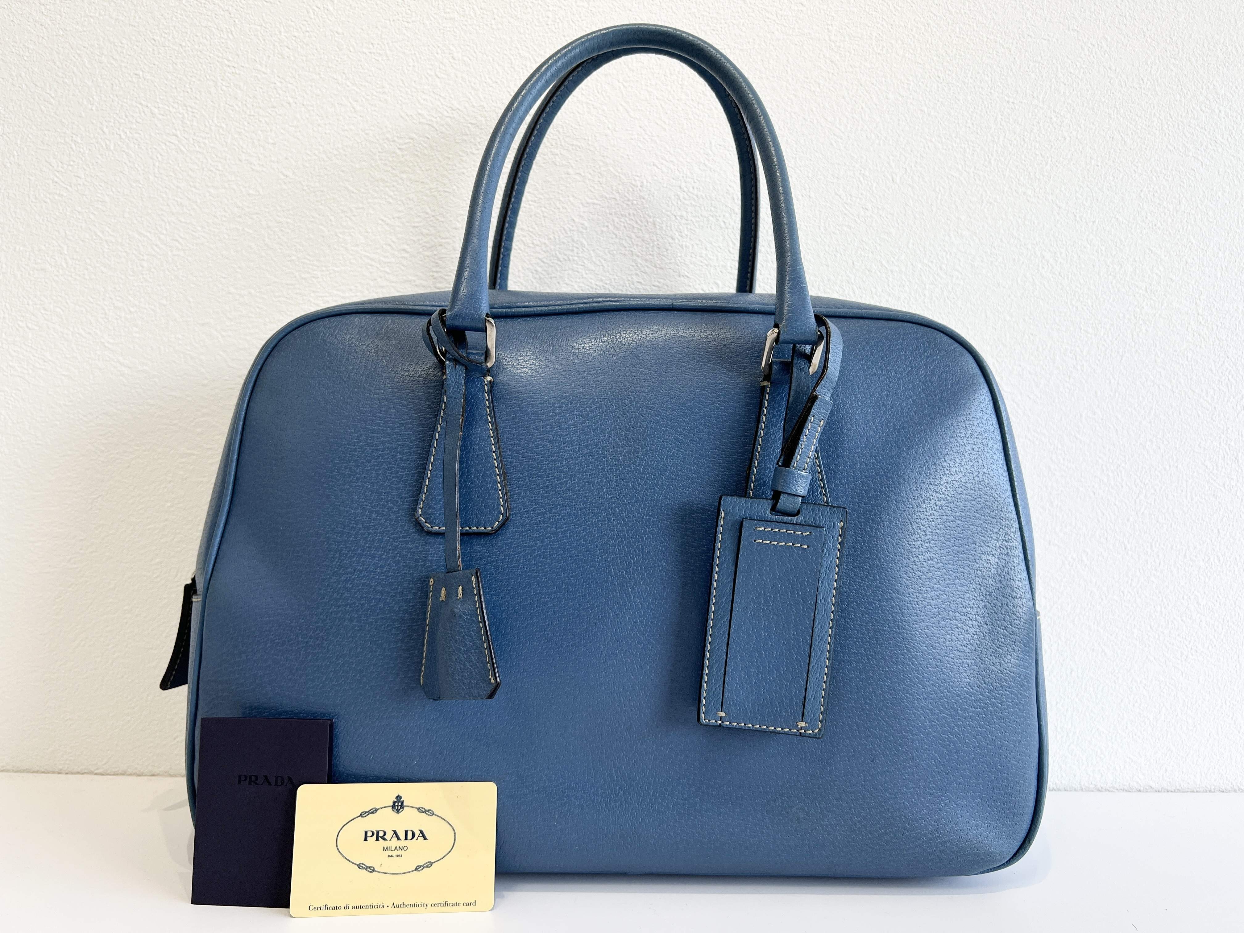 Triangle Logo Leather Boston Bag Briefcase Business Bag Handbag