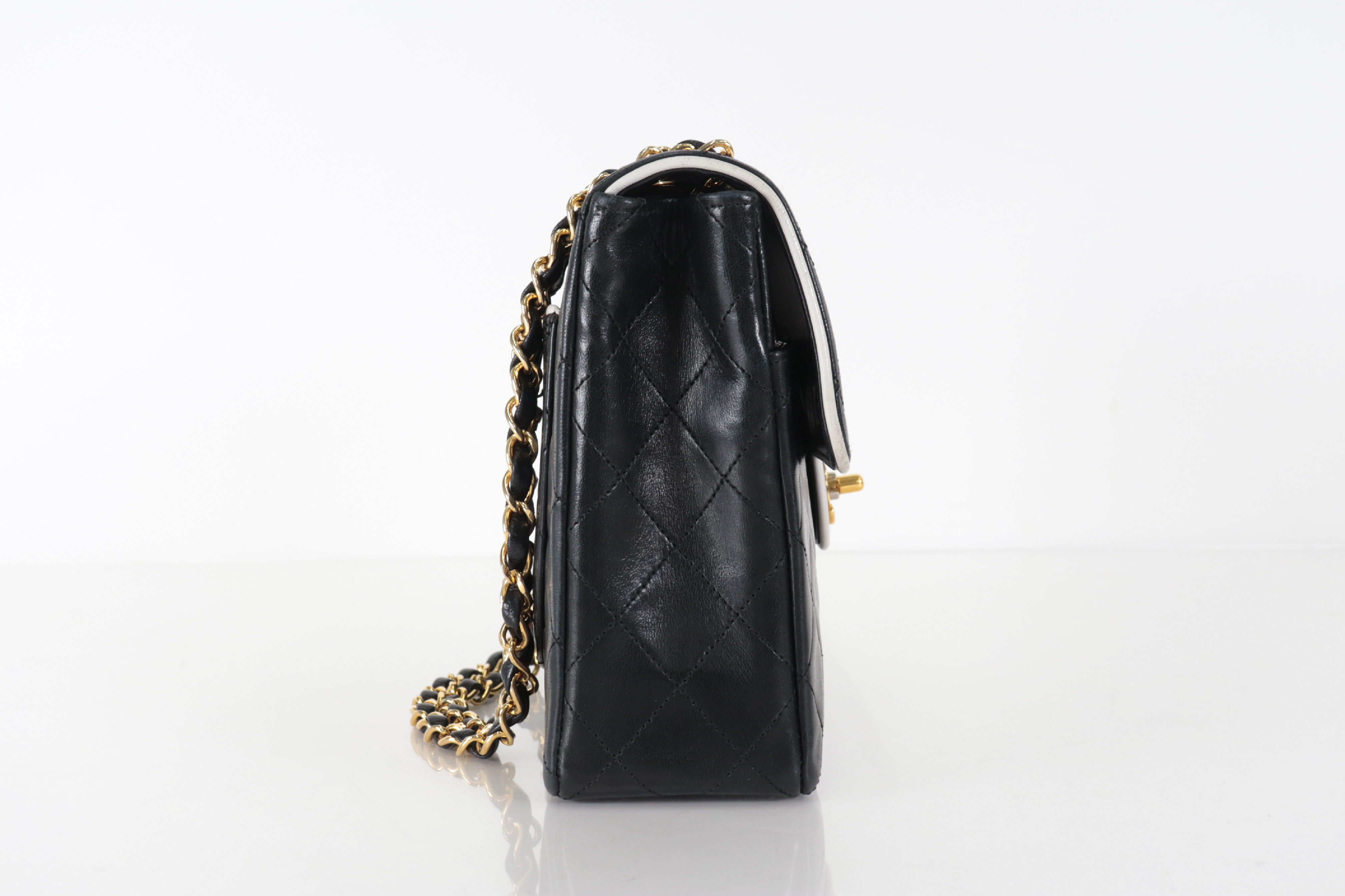 Matelassé Lambskin Bicolor Chain Shoulder Bag, Black x White, Series 2 — view 3