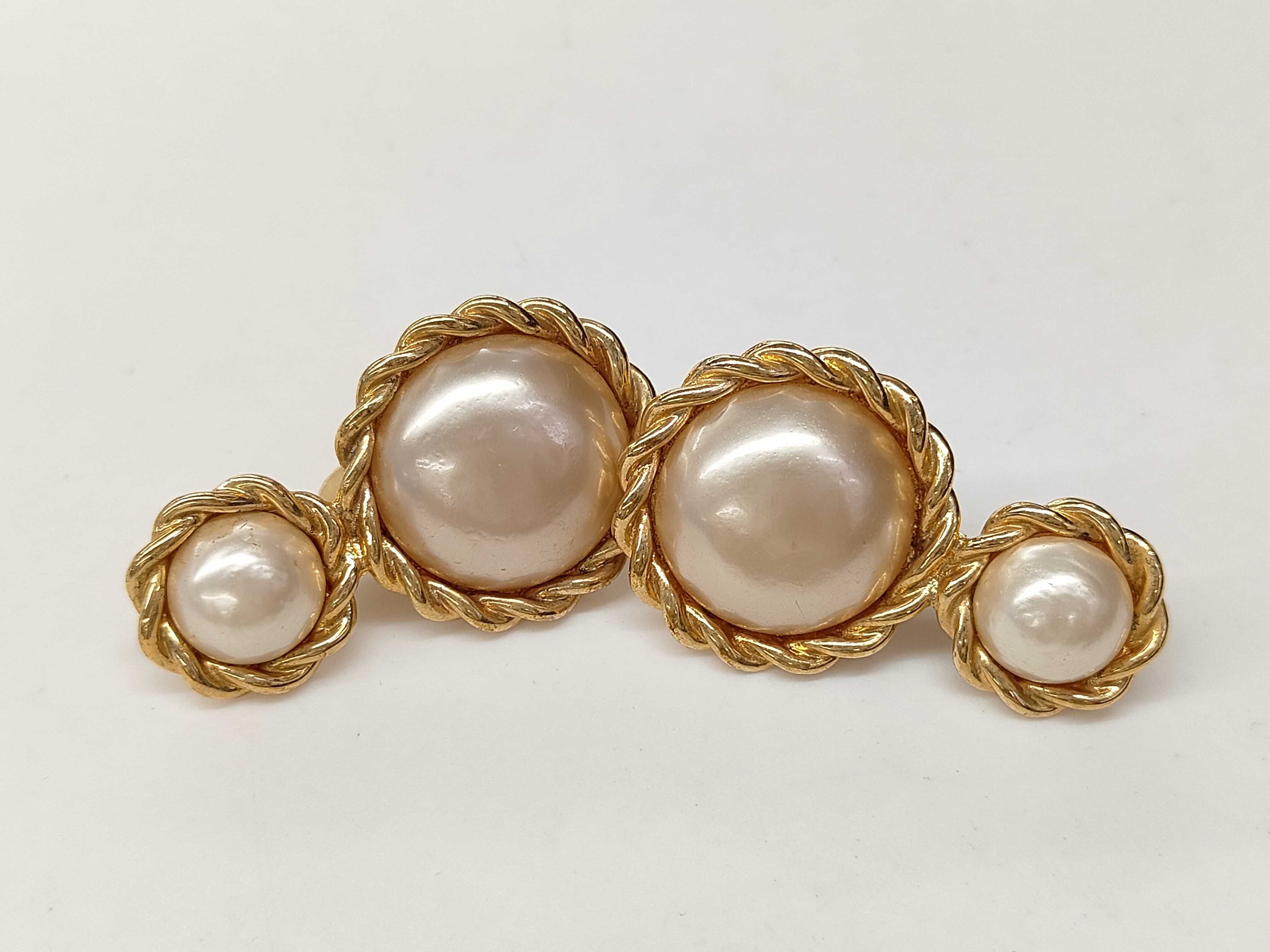 Double Pearl Twist Earrings in White and Gold (Precious Metal) — view 2