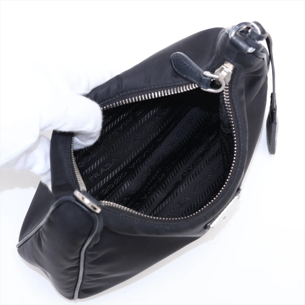 Tessuto Nylon x Leather 2-Way Shoulder Bag, Black, Clochette Strap Torn — view 7