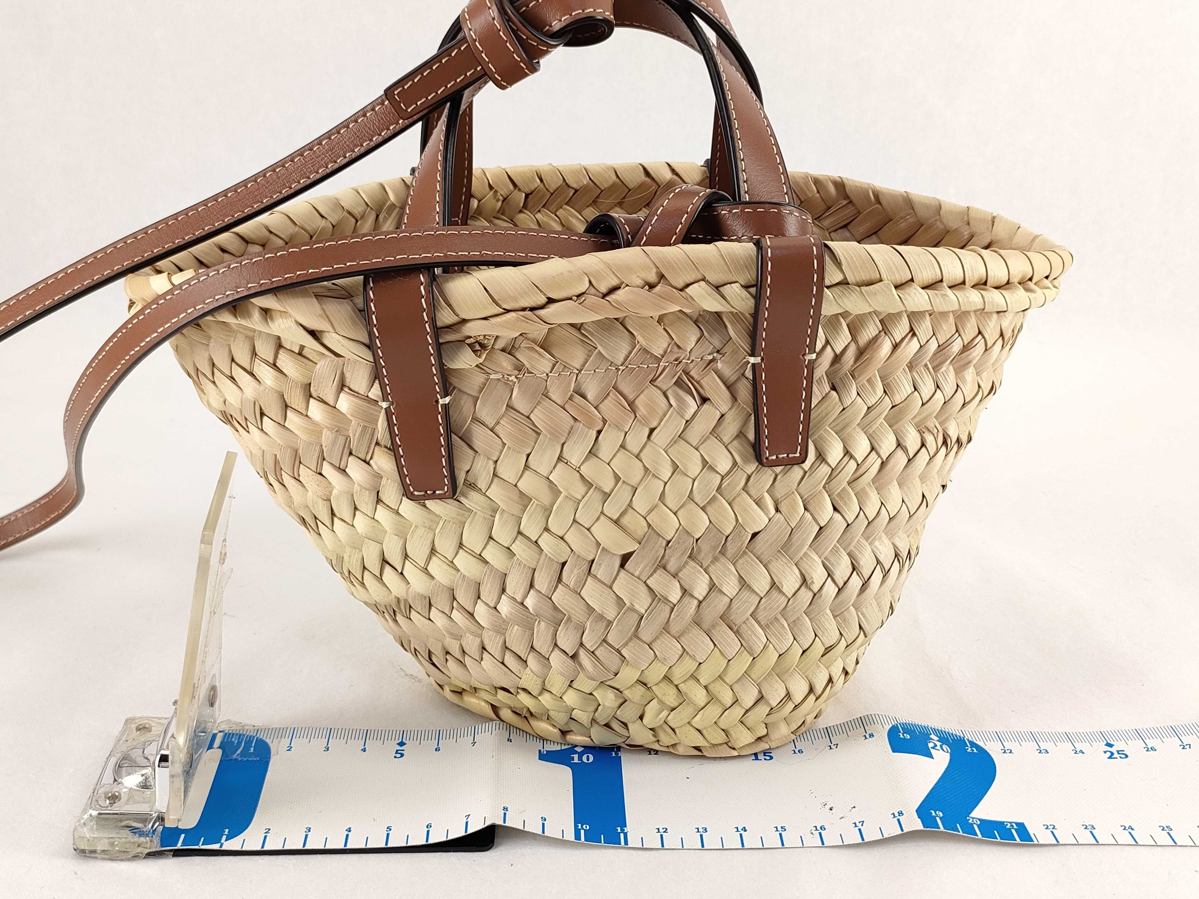 Triomphe Basket Raffia x Leather Basket Bag Brown Handbag — view 2