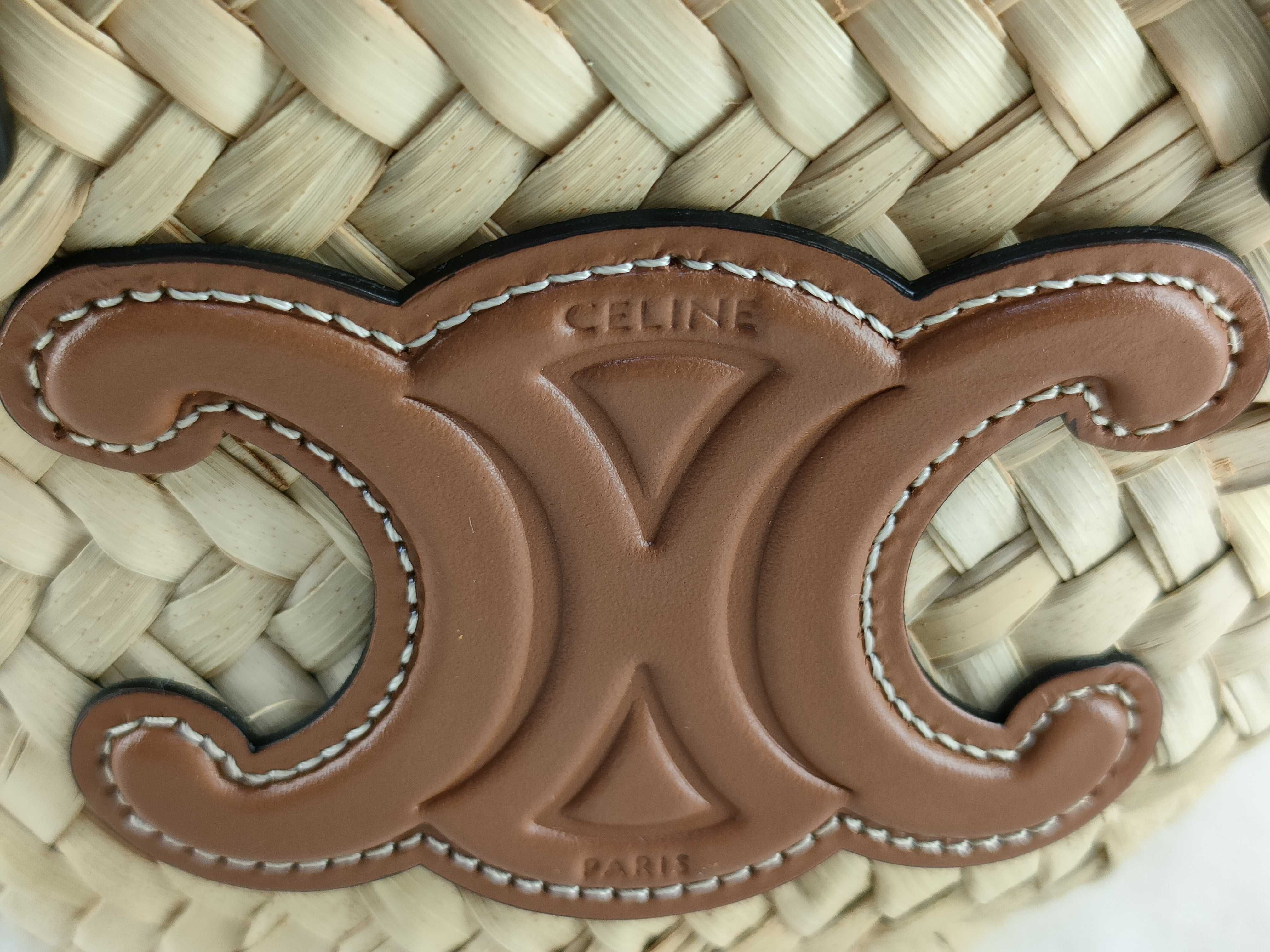 Triomphe Basket Raffia x Leather Basket Bag Brown Handbag — view 12