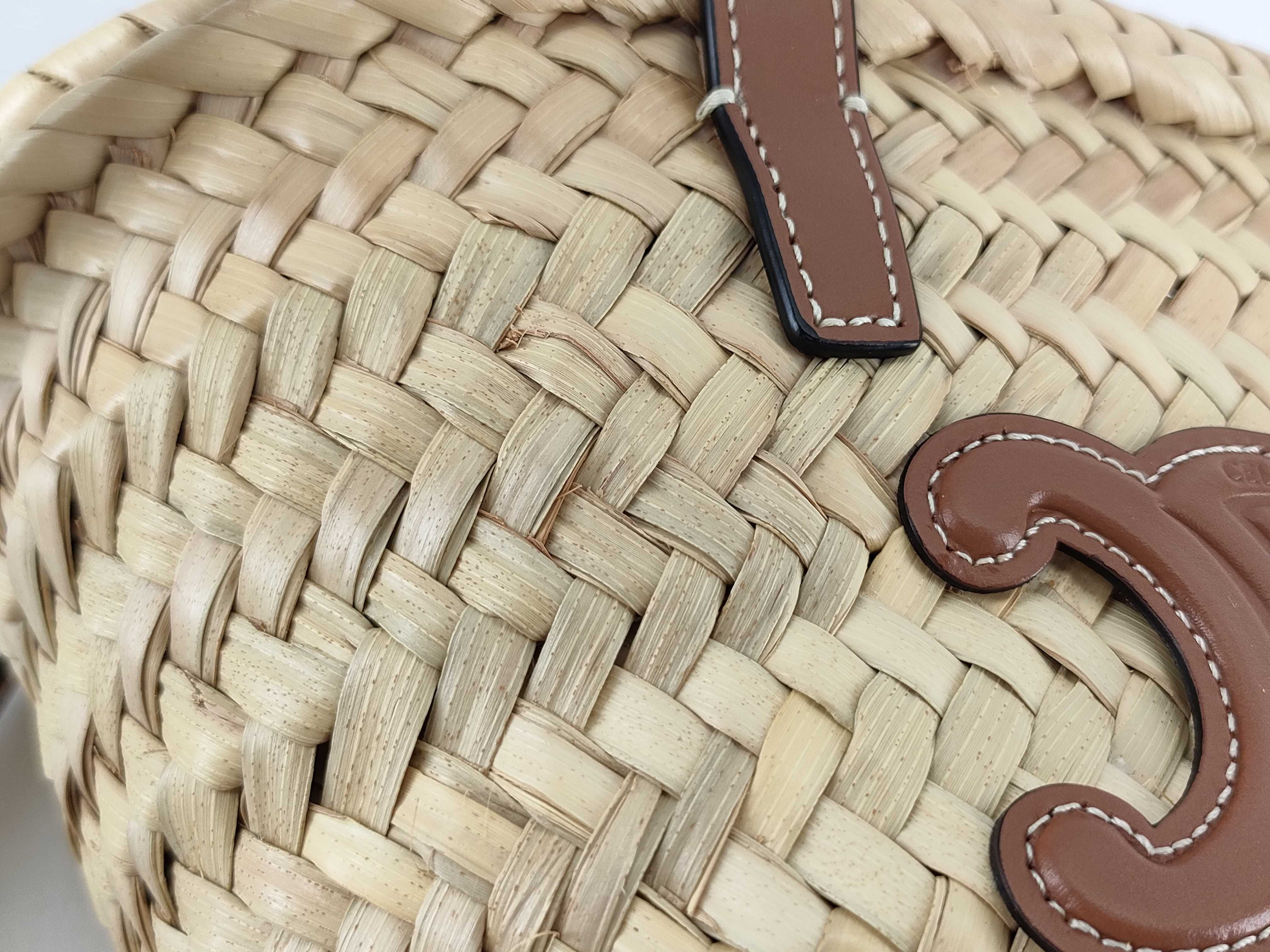 Triomphe Basket Raffia x Leather Basket Bag Brown Handbag — view 13