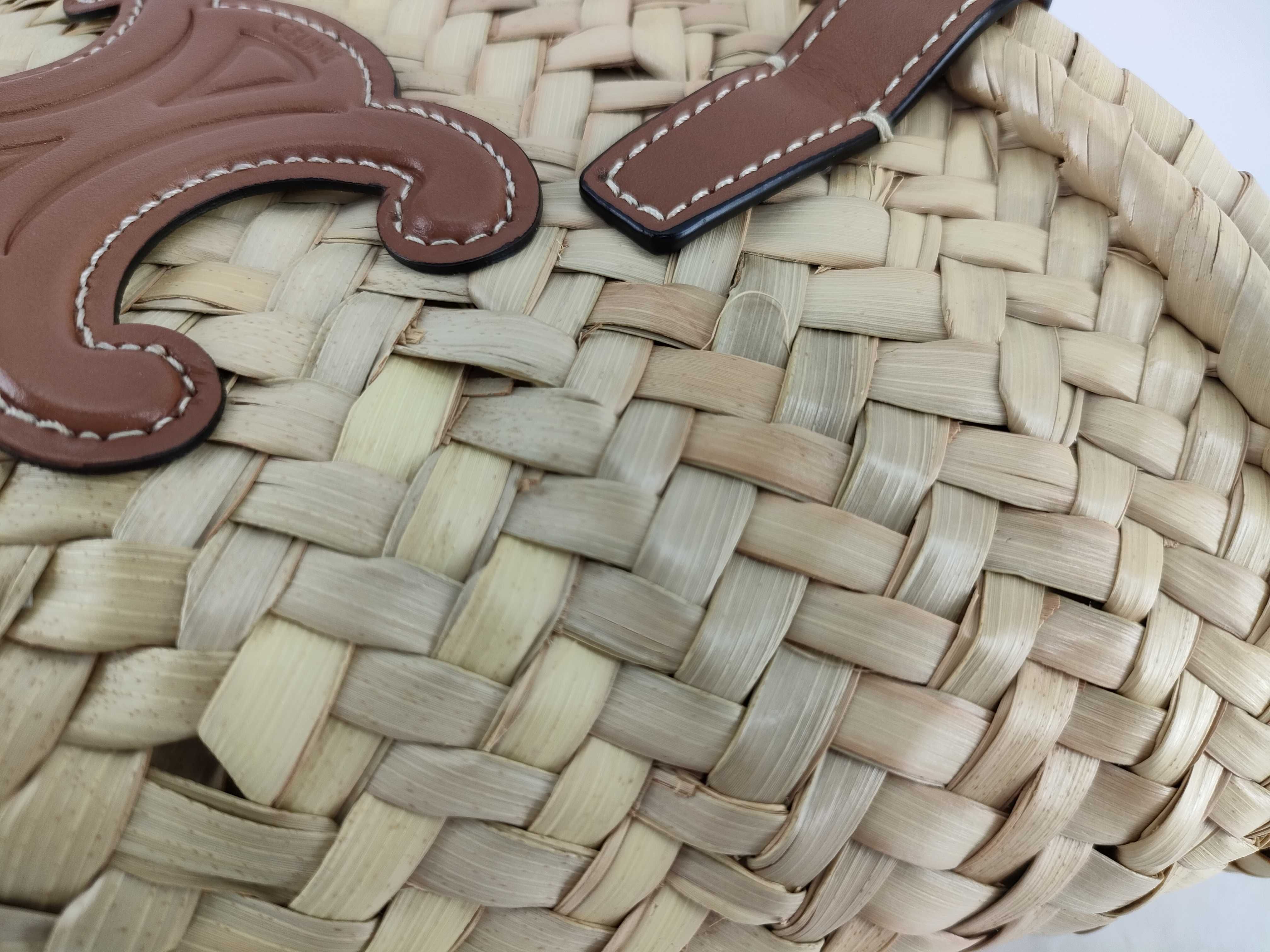 Triomphe Basket Raffia x Leather Basket Bag Brown Handbag — view 14