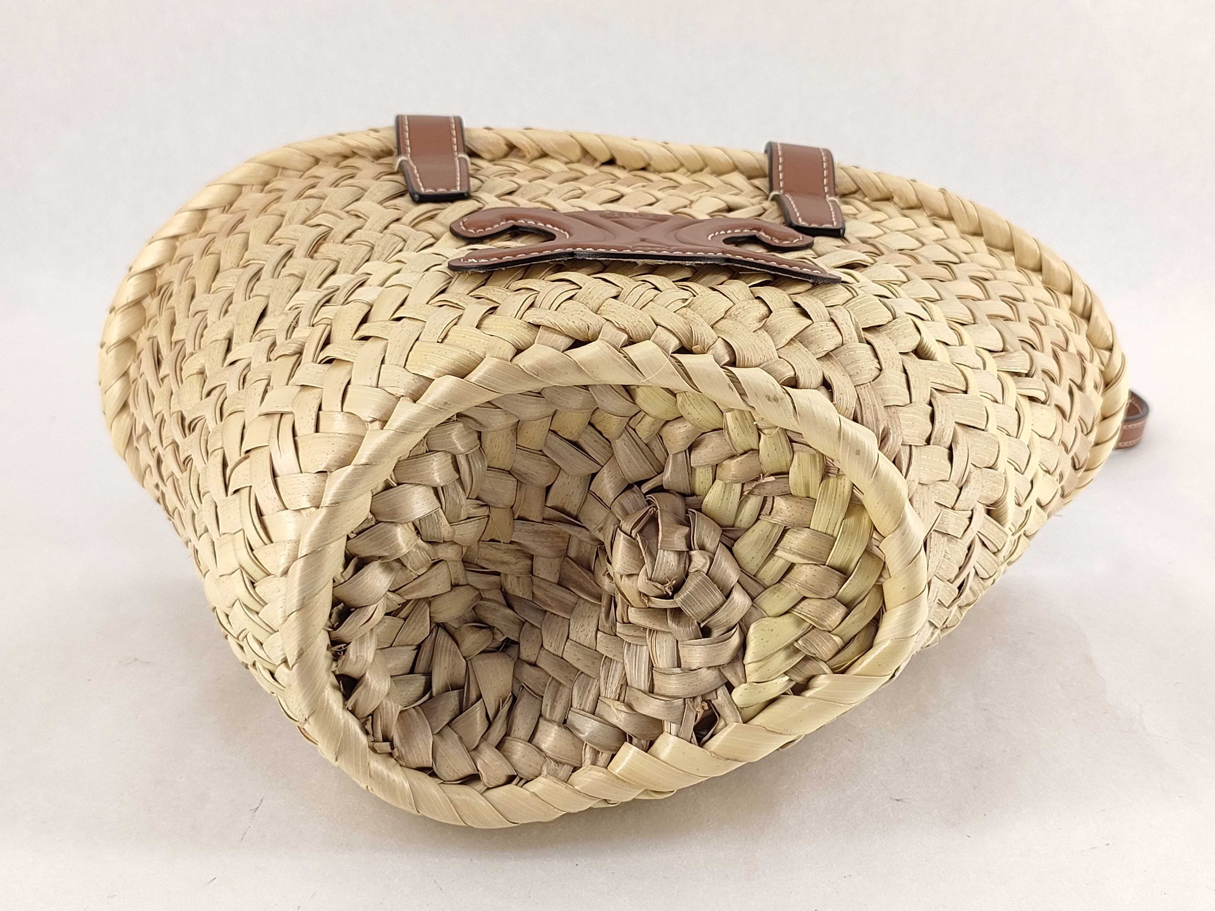 Triomphe Basket Raffia x Leather Basket Bag Brown Handbag — view 8