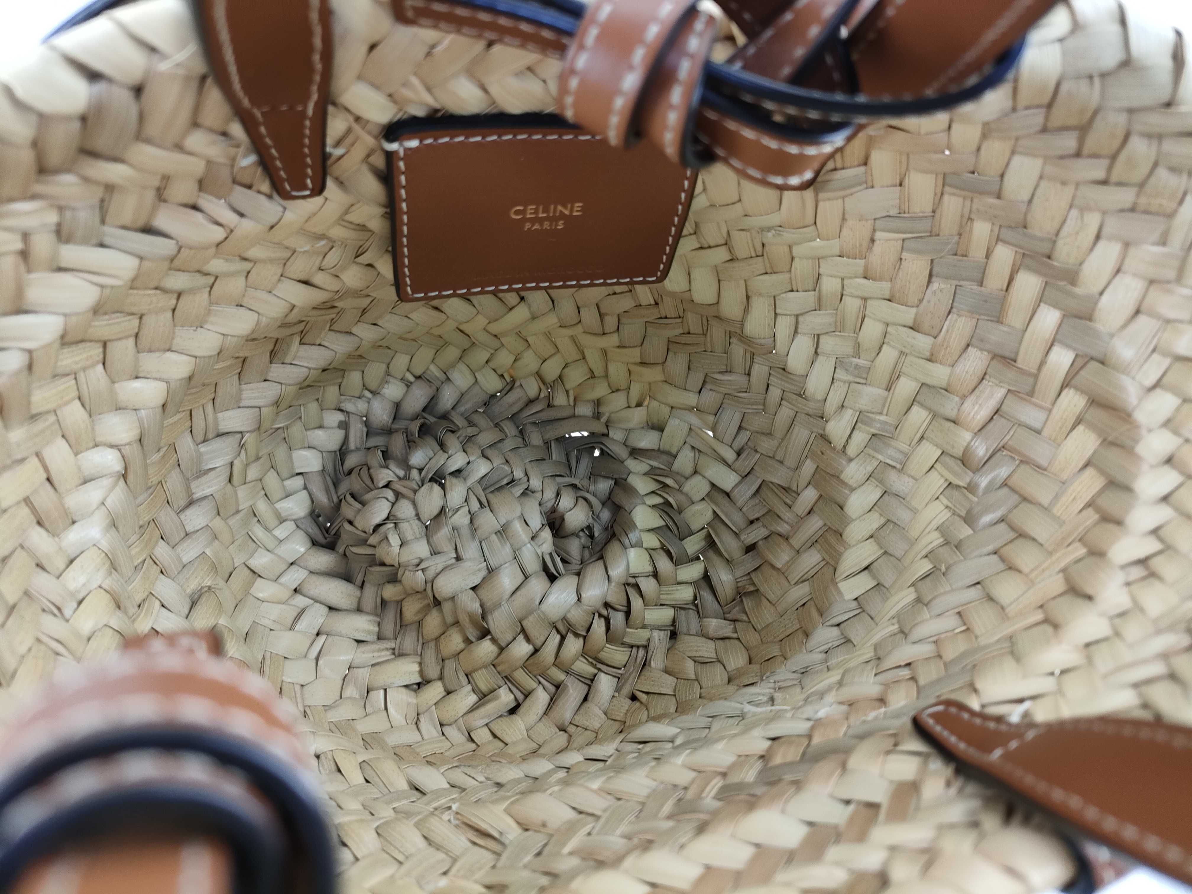 Triomphe Basket Raffia x Leather Basket Bag Brown Handbag — view 10