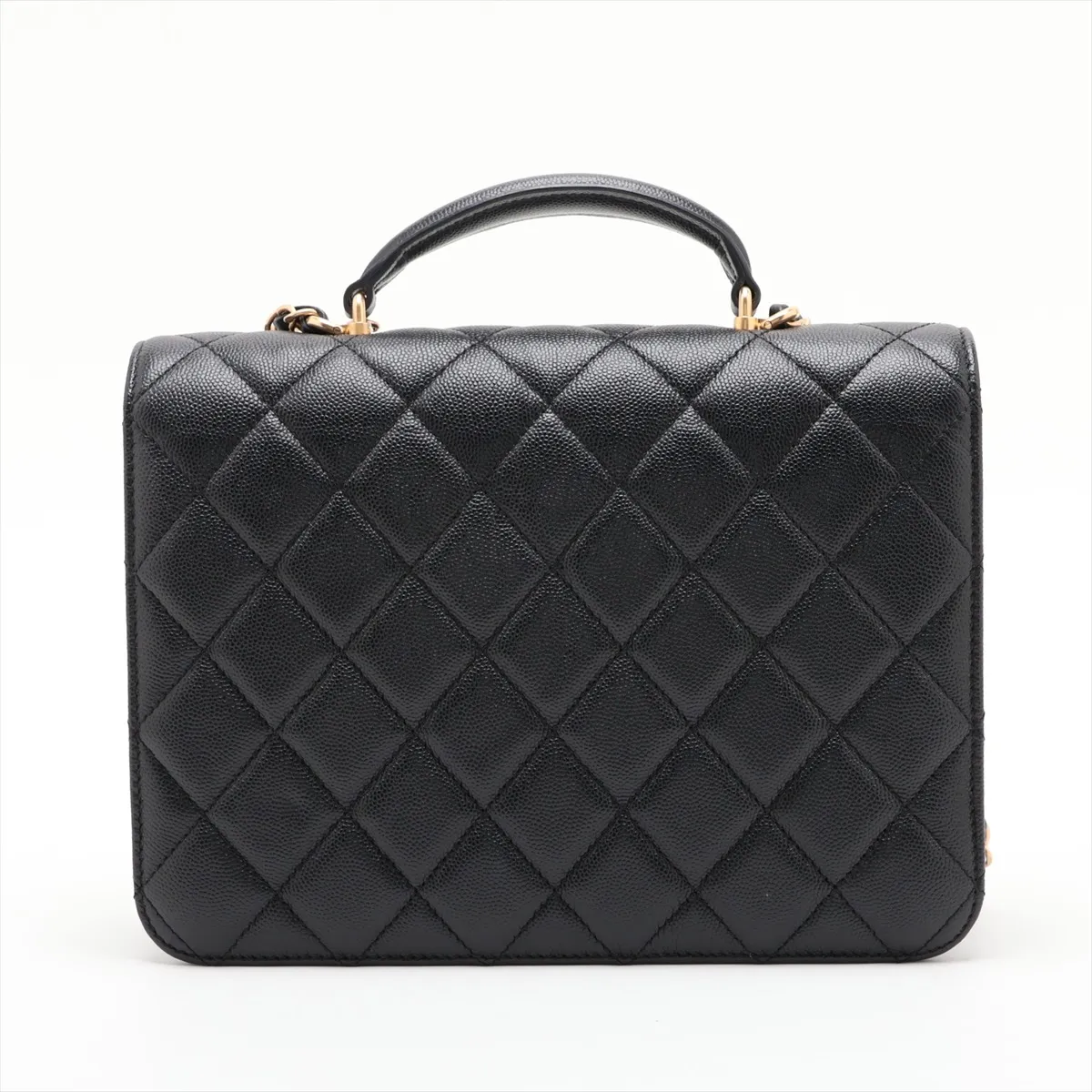 Matelassé Caviar Skin 2-Way Handbag, Black with Gold Hardware, KJNA43GJ, Random Plate — view 2
