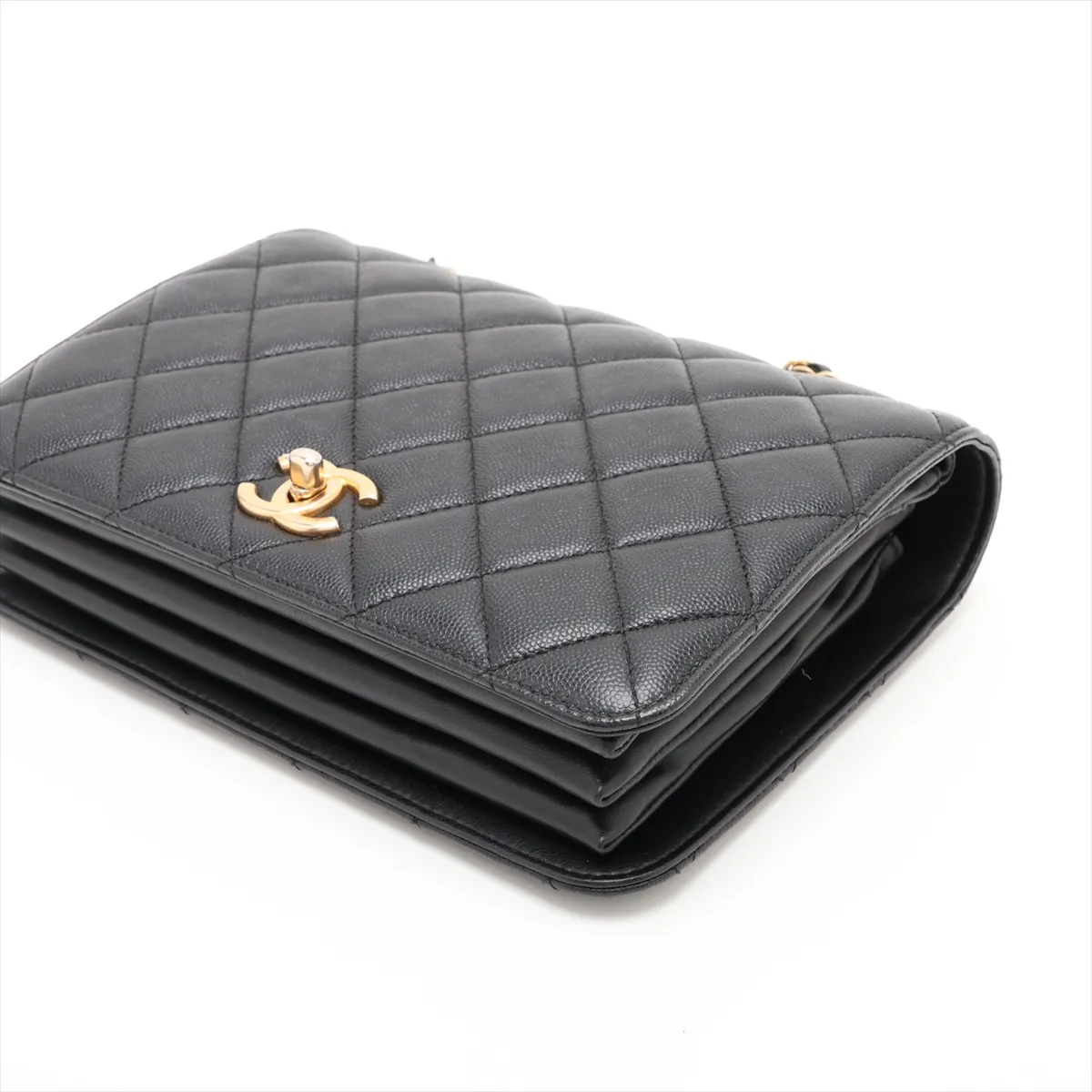 Matelassé Caviar Skin 2-Way Handbag, Black with Gold Hardware, KJNA43GJ, Random Plate — view 3