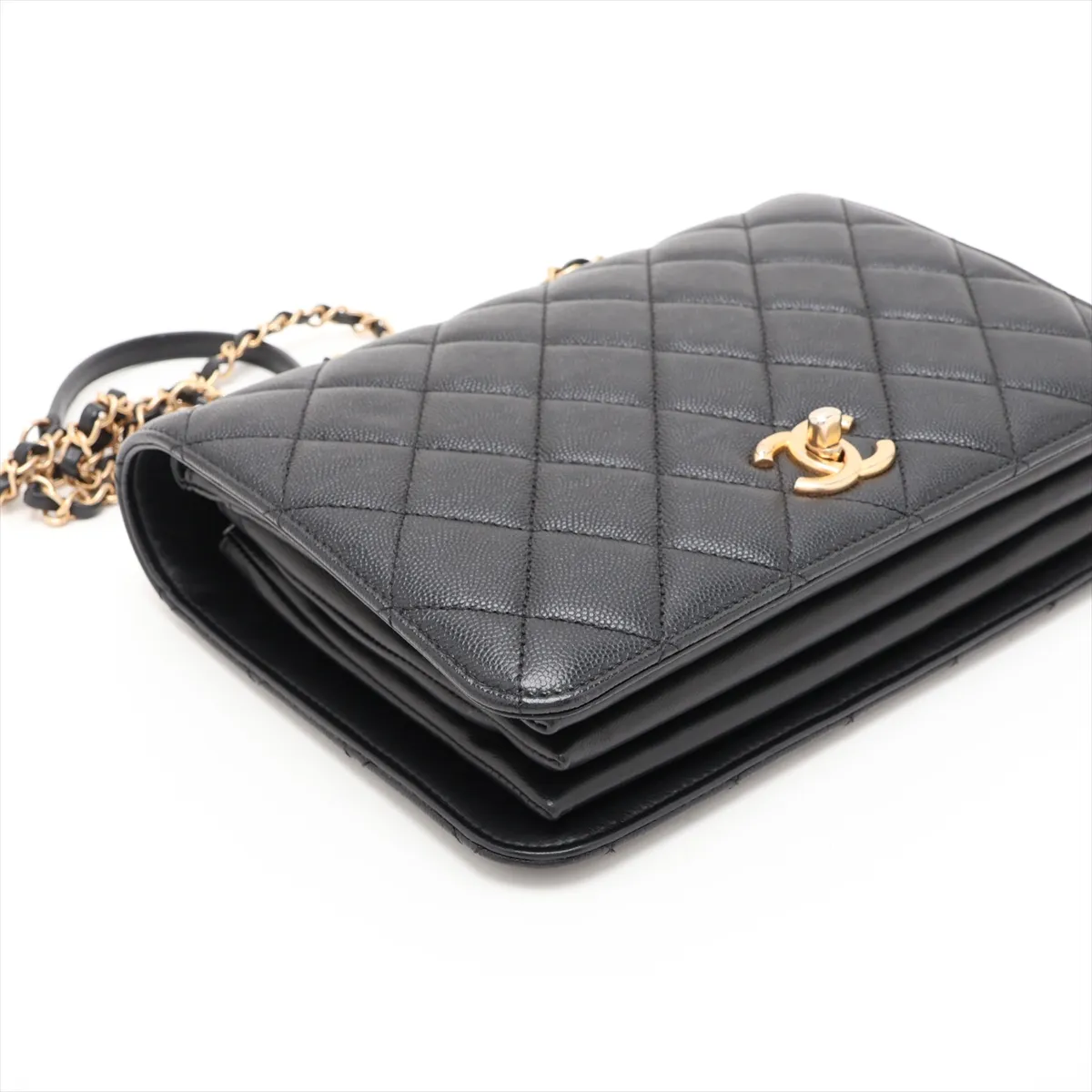 Matelassé Caviar Skin 2-Way Handbag, Black with Gold Hardware, KJNA43GJ, Random Plate — view 4