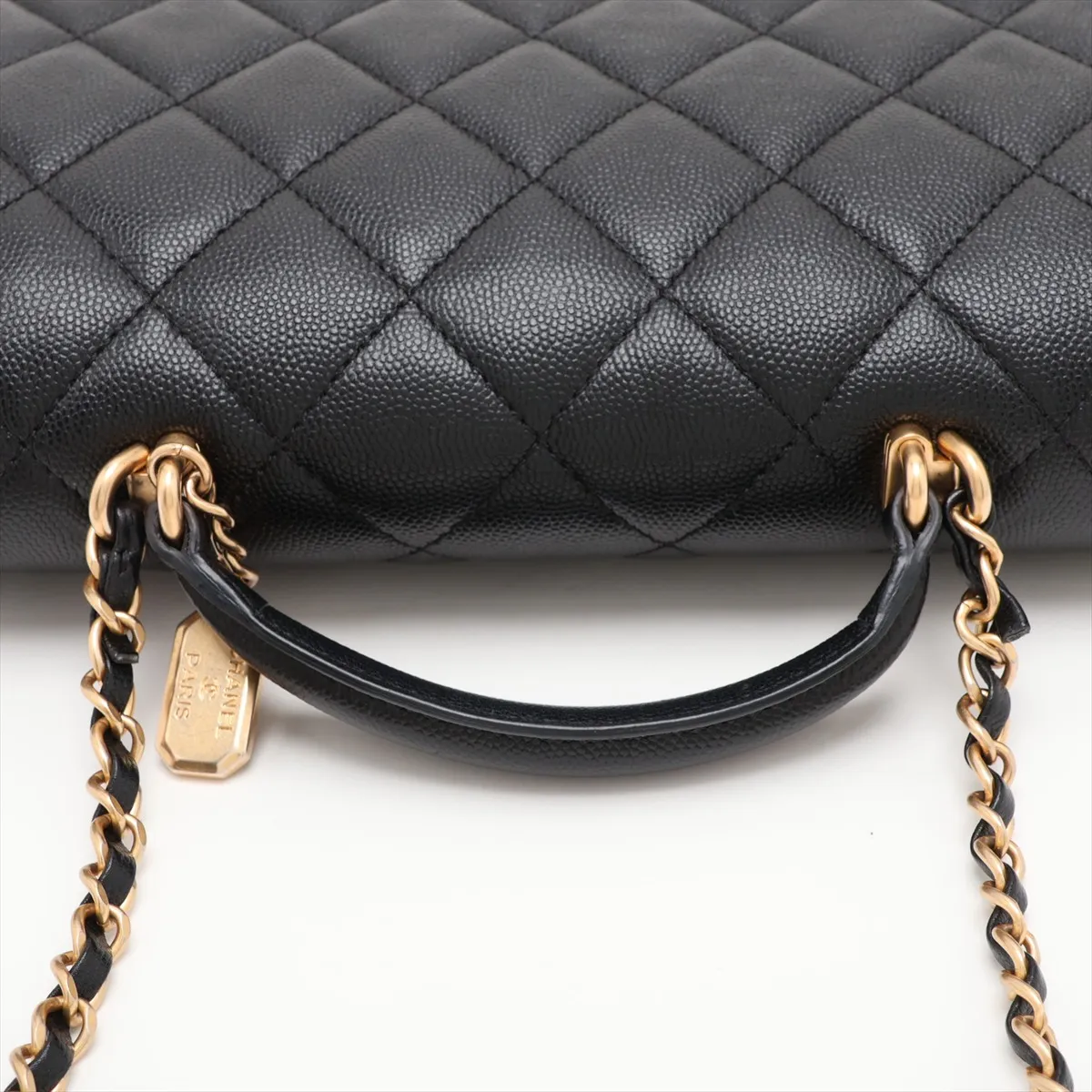 Matelassé Caviar Skin 2-Way Handbag, Black with Gold Hardware, KJNA43GJ, Random Plate — view 5
