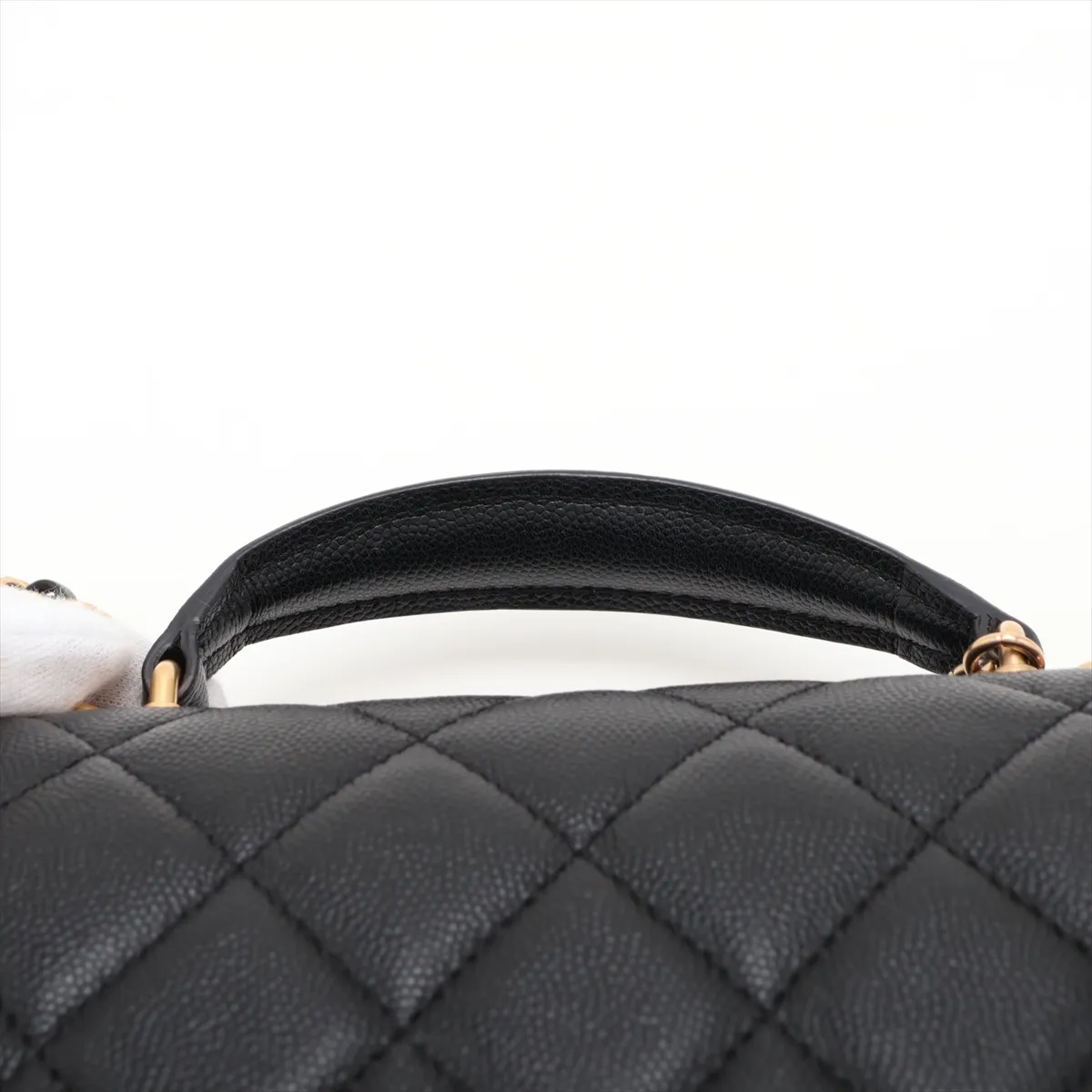 Matelassé Caviar Skin 2-Way Handbag, Black with Gold Hardware, KJNA43GJ, Random Plate — view 6