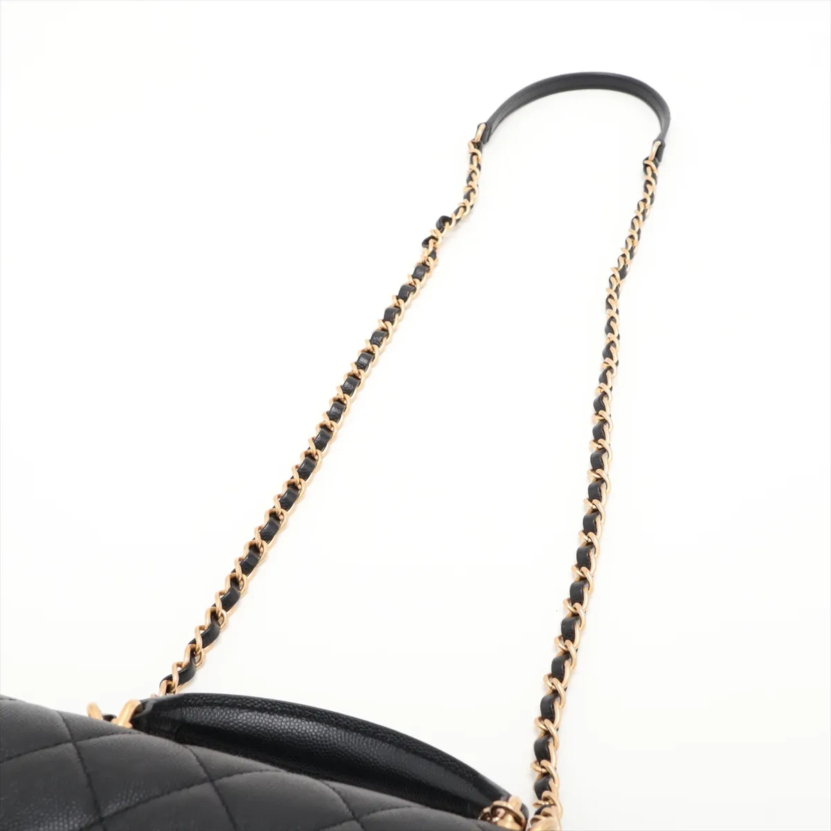 Matelassé Caviar Skin 2-Way Handbag, Black with Gold Hardware, KJNA43GJ, Random Plate — view 7