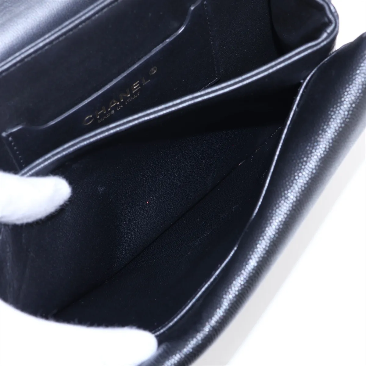 Matelassé Caviar Skin 2-Way Handbag, Black with Gold Hardware, KJNA43GJ, Random Plate — view 9