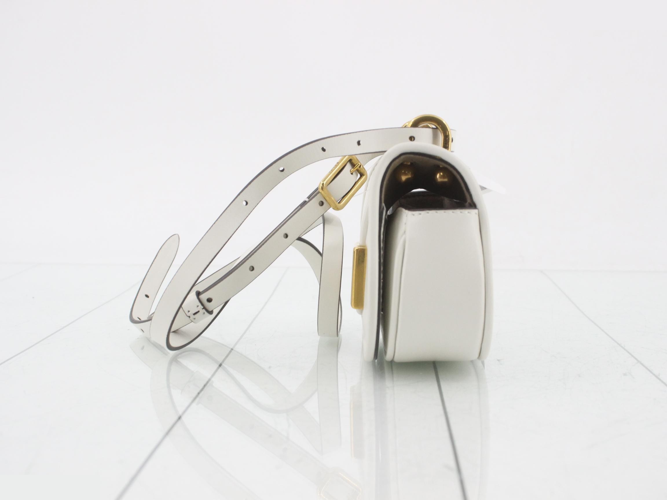 Camon Small Leather Shoulder Bag, White — view 3