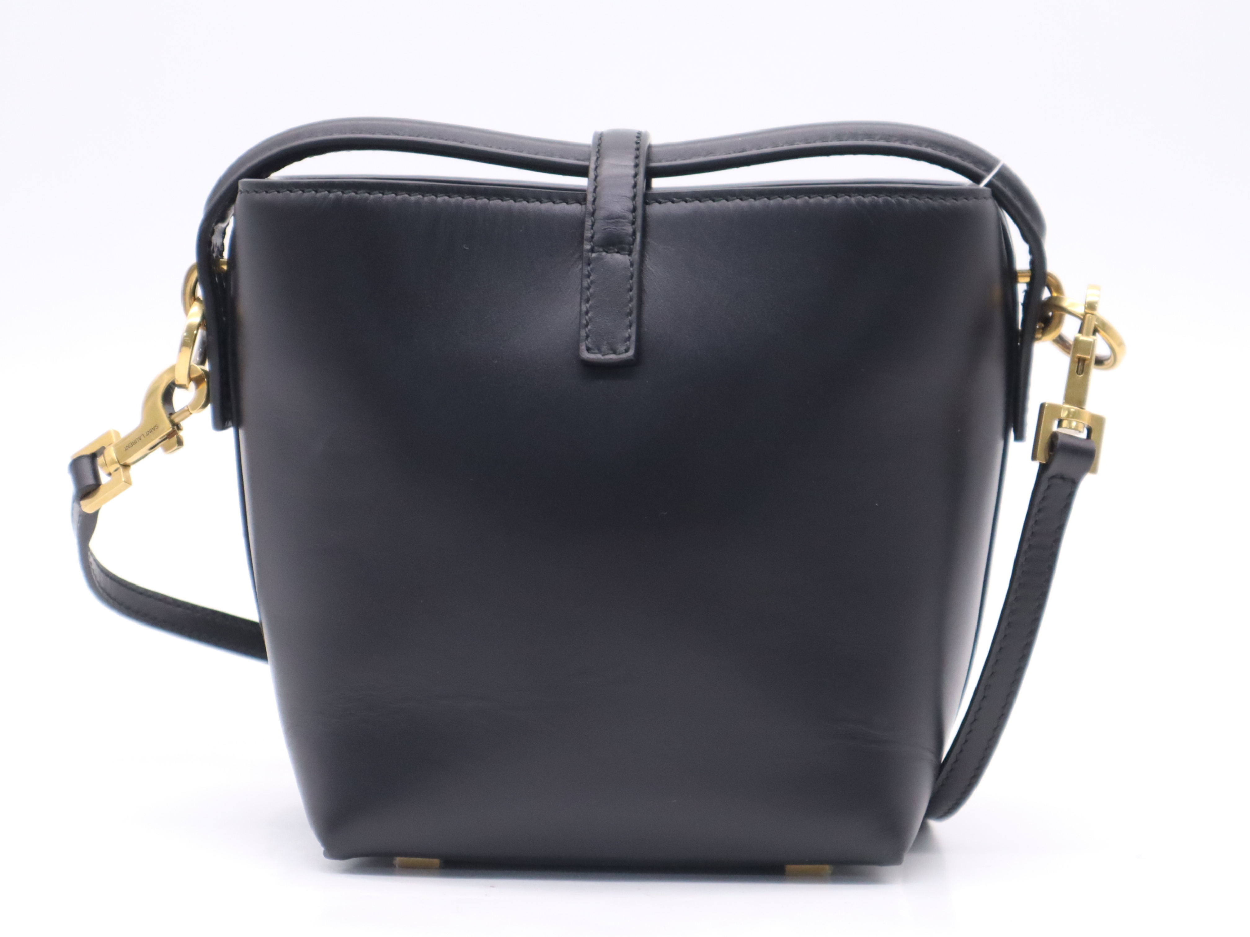 Leather Mini Bucket 2-Way Shoulder Bag, Black with Gold Hardware — view 2