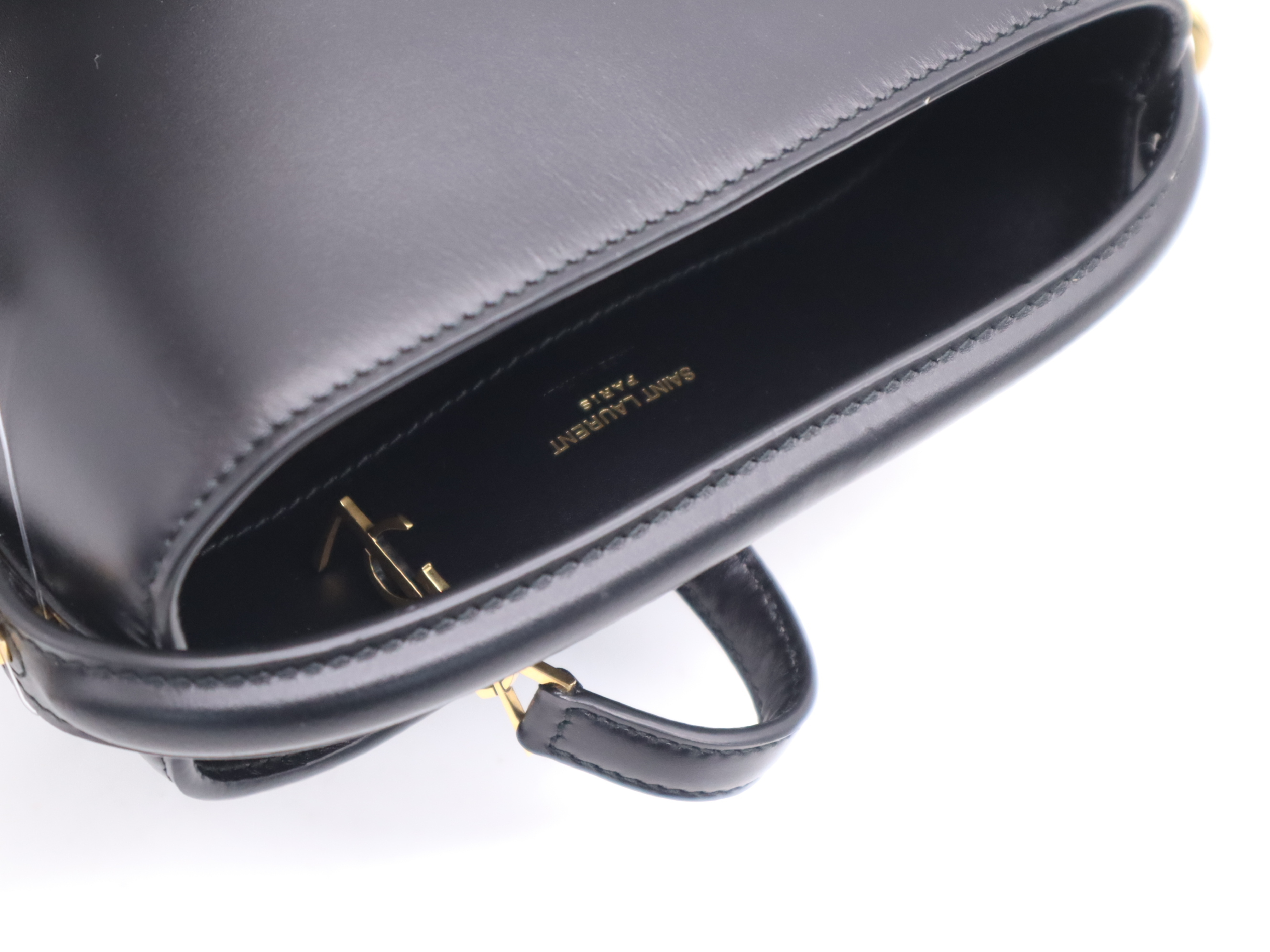 Leather Mini Bucket 2-Way Shoulder Bag, Black with Gold Hardware — view 12