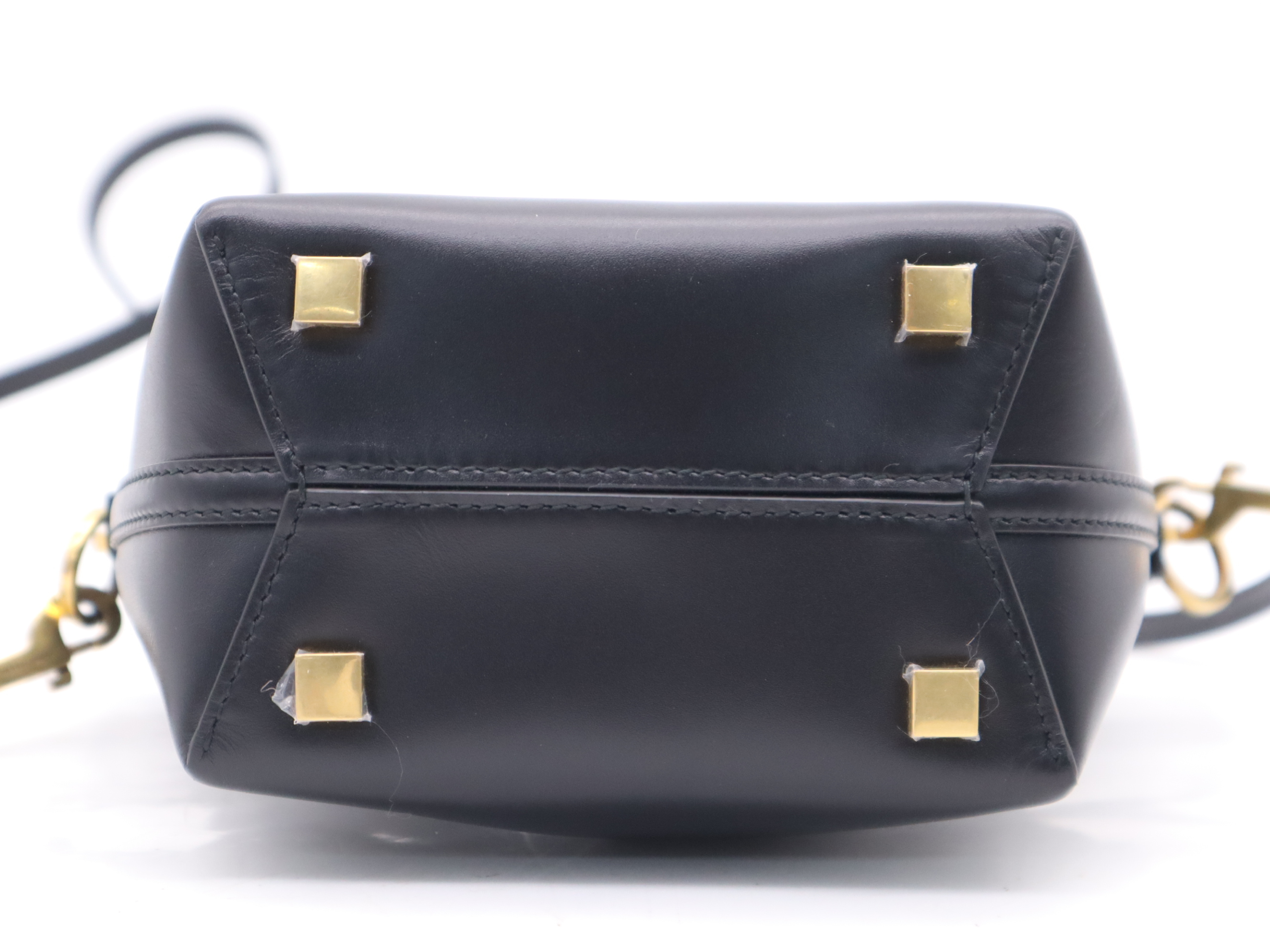 Leather Mini Bucket 2-Way Shoulder Bag, Black with Gold Hardware — view 4