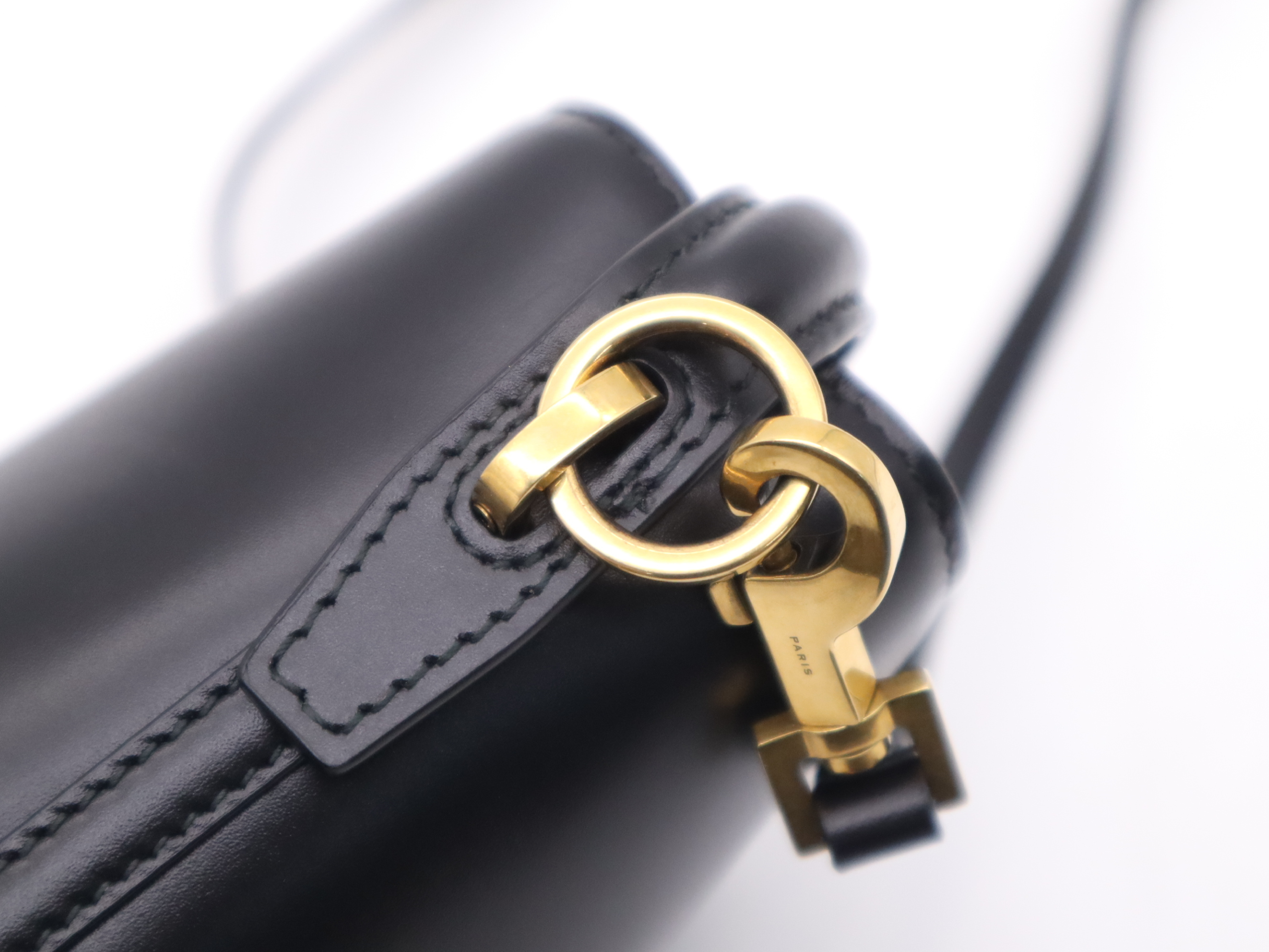 Leather Mini Bucket 2-Way Shoulder Bag, Black with Gold Hardware — view 7