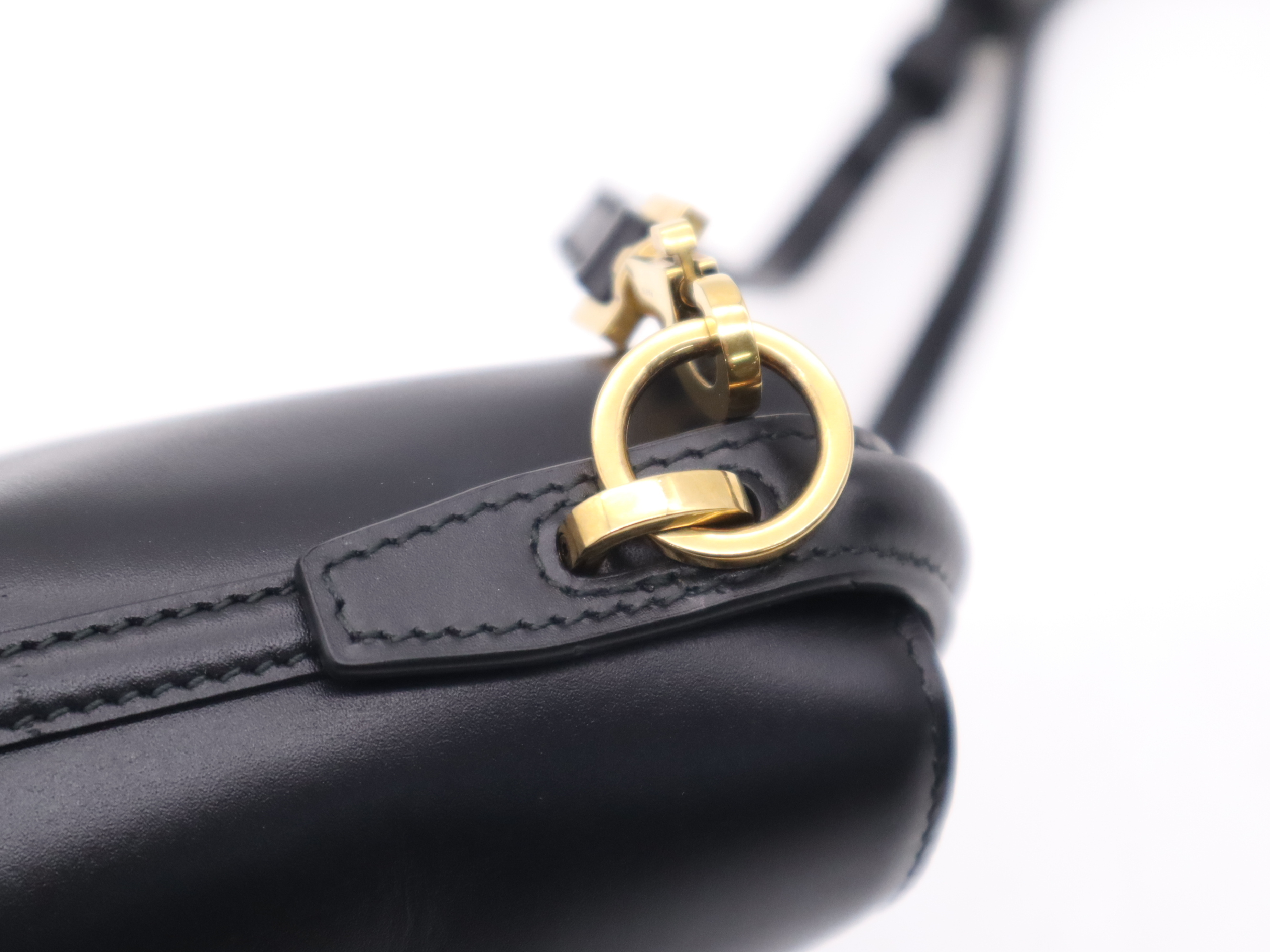 Leather Mini Bucket 2-Way Shoulder Bag, Black with Gold Hardware — view 8