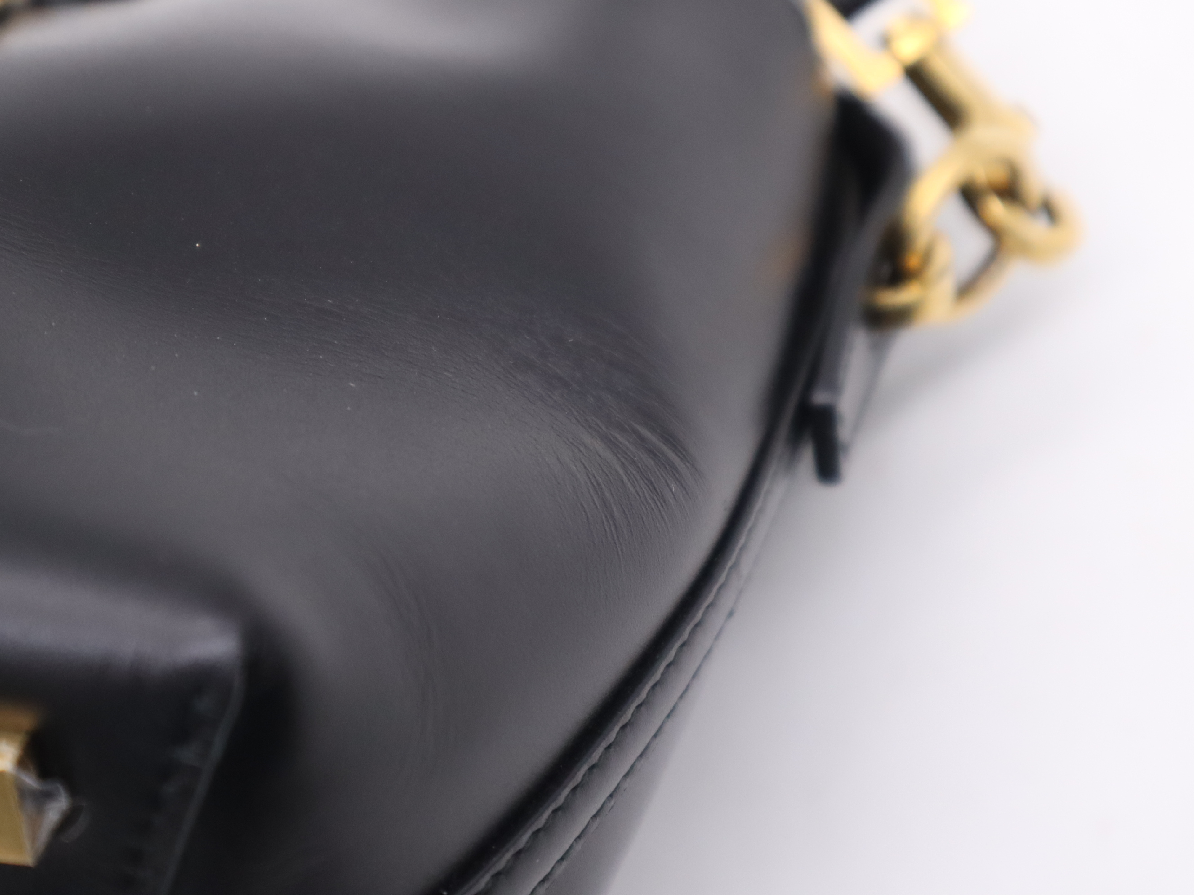 Leather Mini Bucket 2-Way Shoulder Bag, Black with Gold Hardware — view 9