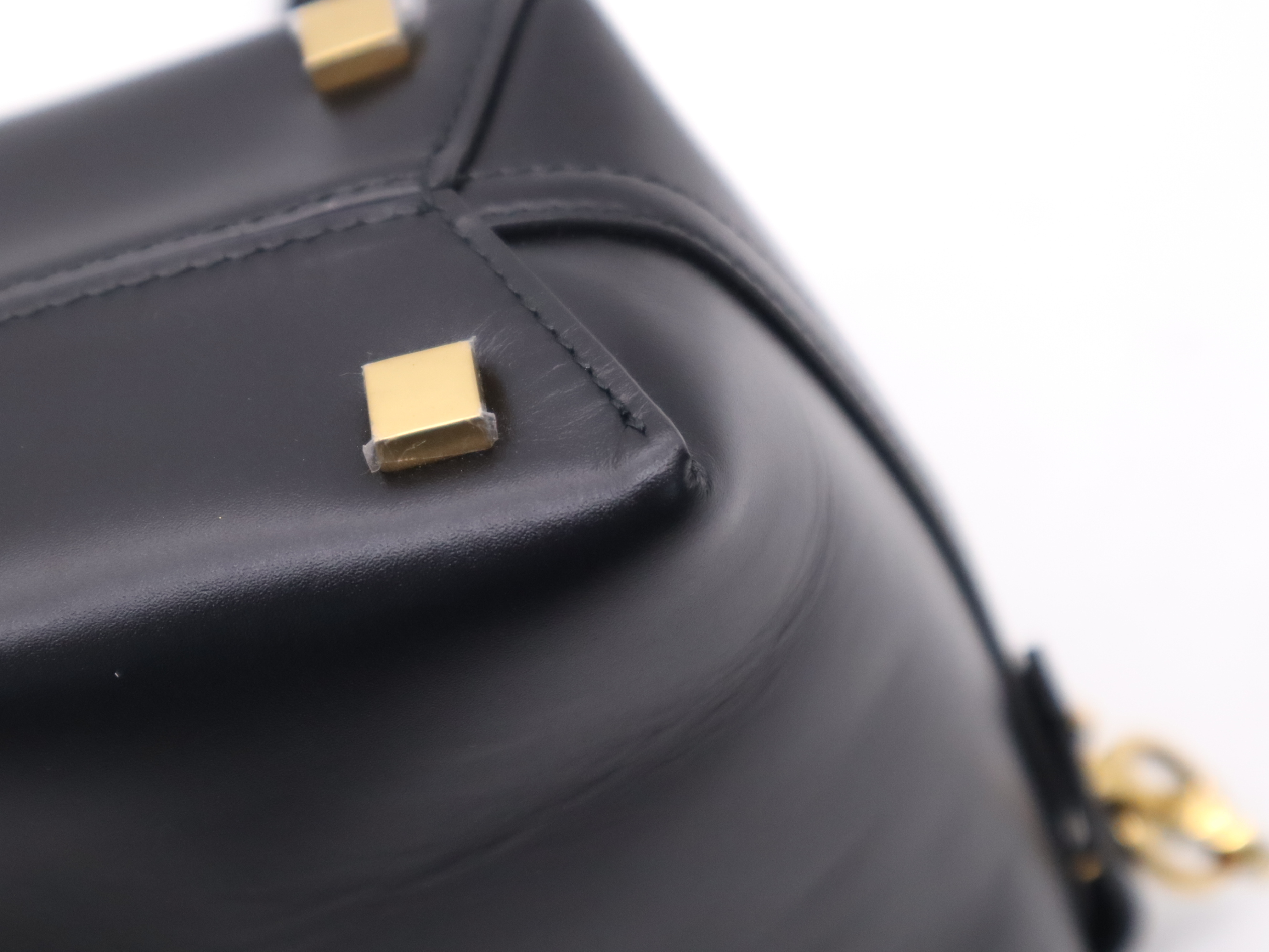 Leather Mini Bucket 2-Way Shoulder Bag, Black with Gold Hardware — view 10