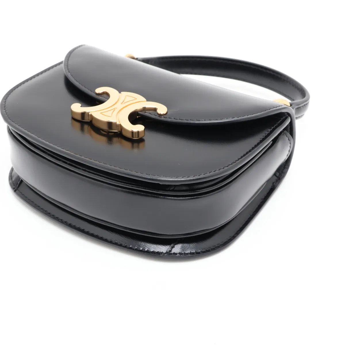 Triomphe Mini Besace Leather 2-Way Handbag, Black — view 3