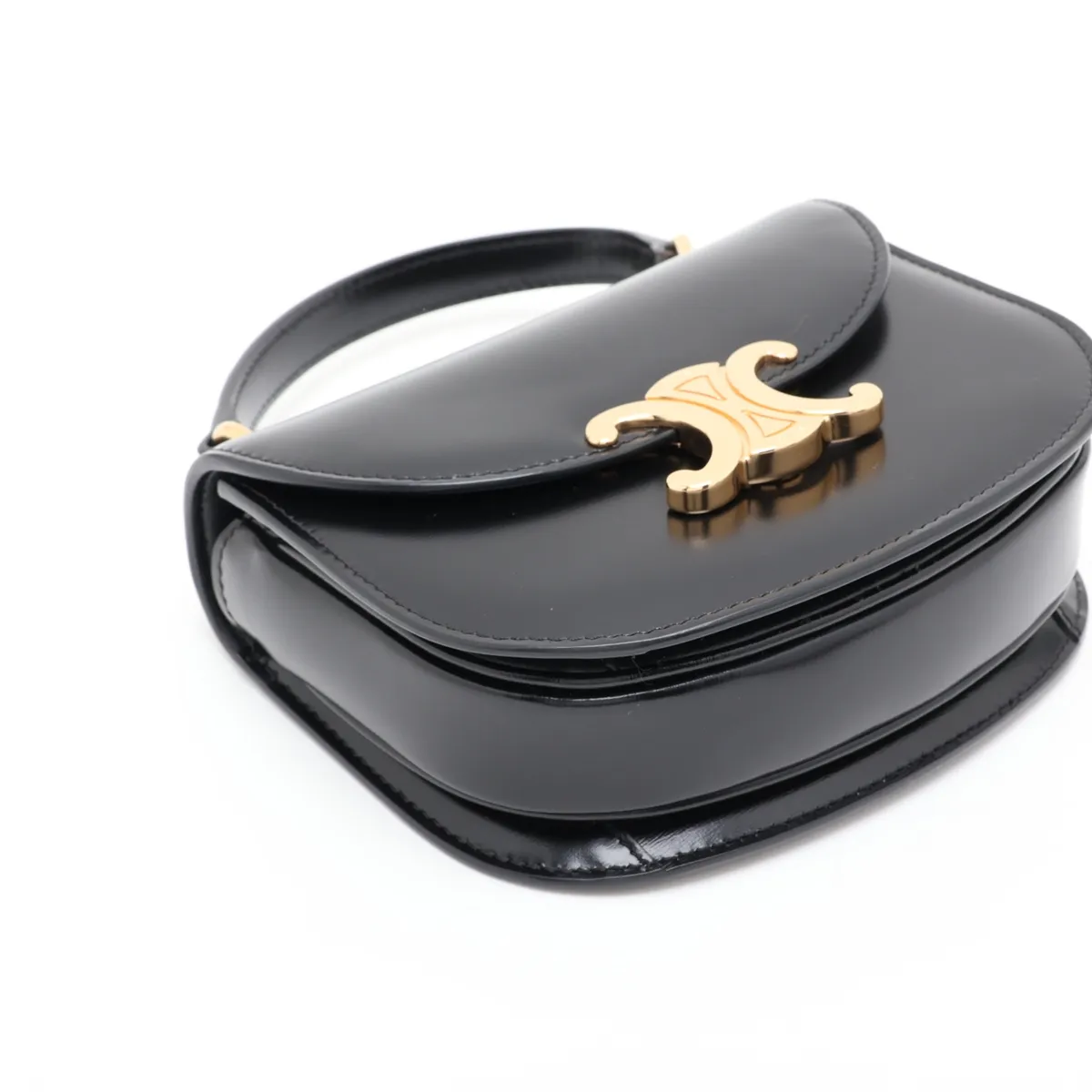 Triomphe Mini Besace Leather 2-Way Handbag, Black — view 4