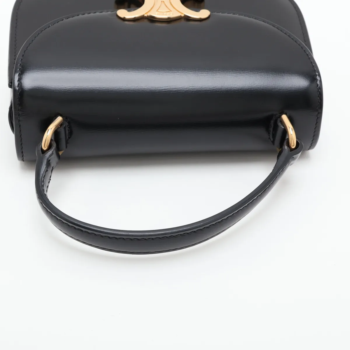 Triomphe Mini Besace Leather 2-Way Handbag, Black — view 5