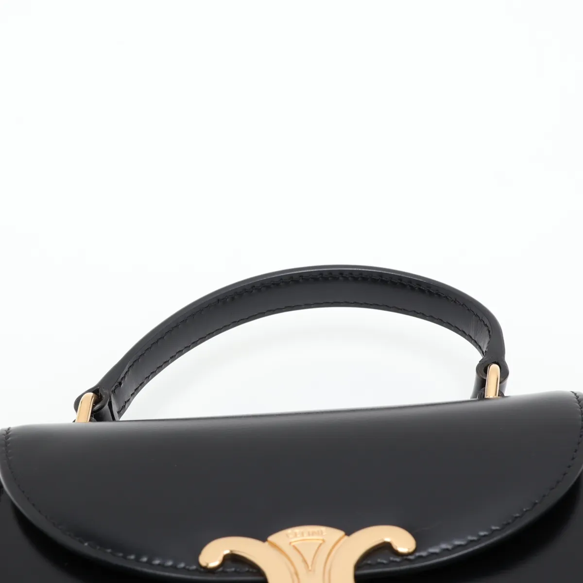 Triomphe Mini Besace Leather 2-Way Handbag, Black — view 6
